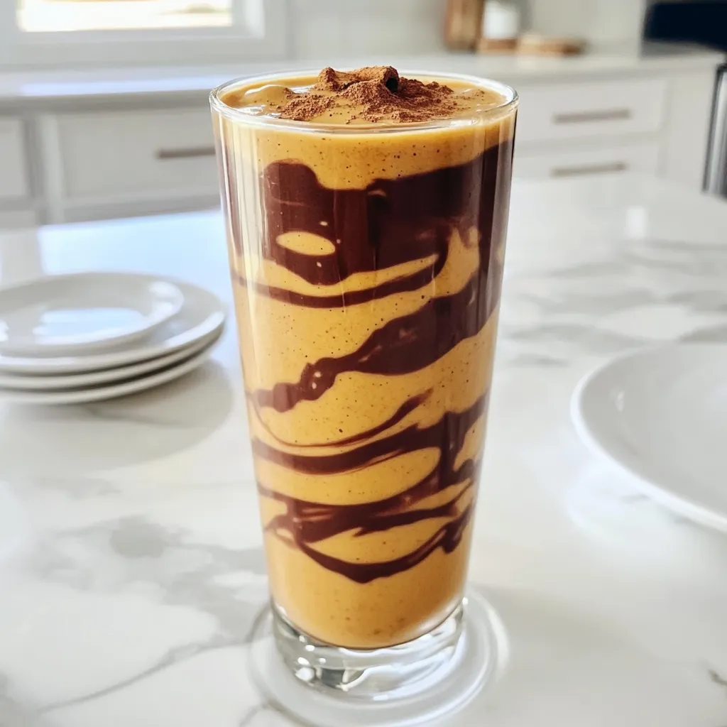 To make the Chocolate Peanut Butter Pumpkin Protein Smoothie, gather these simple ingredients. Each one plays a key role in making this drink tasty and healthy. - 1 cup unsweetened almond milk - 1 ripe banana - 1/2 cup pumpkin puree - 2 tablespoons natural peanut butter - 2 tablespoons cocoa powder - 1 scoop chocolate protein powder - 1 tablespoon maple syrup (optional) - 1/2 teaspoon cinnamon - 1/4 teaspoon nutmeg - Ice cubes (optional) Using unsweetened almond milk keeps this smoothie light. A ripe banana adds natural sweetness and creaminess. Pumpkin puree is full of fiber and gives a nice fall flavor. Natural peanut butter adds protein and richness without added sugars. Cocoa powder gives that chocolatey taste you love. The chocolate protein powder boosts the smoothie’s protein content, making it great for recovery. Maple syrup is optional for extra sweetness, but the banana usually does the job. Cinnamon and nutmeg add warmth and spice to every sip. If you like thicker smoothies, toss in some ice cubes. The best part is that you can mix and match these ingredients based on your taste. Get ready to enjoy a delicious and nutritious treat! - Step 1: Combining Ingredients Start by pouring 1 cup of unsweetened almond milk into your blender. Then, add 1 ripe banana, 1/2 cup of pumpkin puree, and 2 tablespoons of natural peanut butter. These ingredients blend well and create a creamy base. - Step 2: Adding Flavor Enhancers Next, sprinkle in 2 tablespoons of cocoa powder and 1 scoop of chocolate protein powder. Add 1/2 teaspoon of cinnamon and 1/4 teaspoon of nutmeg for warmth and spice. If you like it sweeter, add 1 tablespoon of maple syrup. - Step 3: Blending to Perfection Blend all the ingredients on high speed until you achieve a smooth and creamy texture. If you want a colder and thicker smoothie, toss in a handful of ice cubes before blending. - Step 4: Adjusting Sweetness After blending, taste your smoothie. If you find it needs more sweetness, add more maple syrup. Blend briefly to mix in the syrup. This step is key for a balanced flavor. - Step 5: Serving Suggestions Pour the smoothie into a tall glass or bowl. You can top it with a sprinkle of cinnamon or a dollop of peanut butter for extra flair. This smoothie is perfect for breakfast or a healthy snack. Enjoy! Choosing the Right Ingredients To make the best Chocolate Peanut Butter Pumpkin Protein Smoothie, pick ripe fruit. A ripe banana adds natural sweetness and creaminess. Use unsweetened almond milk for a light base. Pumpkin puree gives a rich texture and is packed with nutrients. Select natural peanut butter for a pure flavor. Cocoa powder adds depth and a chocolatey taste. Blending Techniques for Smooth Texture Start by adding liquids first when blending. This helps the blender mix the ingredients smoothly. Then, add the banana, pumpkin, and peanut butter. Next, sprinkle in the cocoa powder and protein powder. Blend on high until the mixture is completely smooth. If it's too thick, add a bit more almond milk. For a colder drink, toss in ice cubes and blend again. Storing Leftovers Safely If you have extra smoothie left, store it in an airtight container. Place it in the fridge and drink it within 24 hours. Smoothies can separate as they sit. Just shake or stir well before drinking. If you want to keep it longer, you can freeze it in ice cube trays. Then, blend the cubes later for a quick treat! {{image_2}} You can make this smoothie suit your needs. Here are some easy swaps: - Dairy Alternatives for a Vegan Option: Use oat milk or soy milk instead of almond milk. Both options work great and keep it dairy-free. - Sweetener Options Beyond Maple Syrup: If you want to try something new, use honey or agave syrup. Both add sweetness. - Adding Greens for Nutritional Boost: Toss in a handful of spinach or kale. It adds nutrients without changing the taste. You can enjoy this smoothie all year. Here are some fun ideas for each season: - Fall-Inspired Additions: Add a pinch of cloves or ginger for a warm flavor. You could also mix in some chopped apples. This gives a nice fall twist. - Summer Refreshers: Blend in some frozen berries or pineapple. These fruits make the smoothie light and refreshing, perfect for hot days. After you make your Chocolate Peanut Butter Pumpkin Protein Smoothie, you may have some leftovers. Storing them right keeps them fresh and tasty. - Refrigeration Tips: Pour any leftover smoothie into a clean, airtight container. Seal it well to keep air out. It stays fresh in the fridge for up to 24 hours. When you're ready to drink it, give it a quick shake or stir. This helps mix it up again. - Freezing the Smoothie: If you want to save it longer, freeze the smoothie. Use ice cube trays or freezer-safe bags. Pour the smoothie into the tray and freeze until solid. This way, you can grab a cube or two later for a quick treat. Blend frozen cubes with a splash of almond milk for a quick smoothie fix. Knowing how long your smoothie lasts is key to enjoying it at its best. - Shelf Life and Signs of Spoilage: In the fridge, your smoothie lasts about 24 hours. After that, it may start to separate or develop an off smell. If it smells sour or looks weird, it’s best to toss it. In the freezer, it can last for up to three months. Just remember to check for icy crystals or freezer burn. These can change the taste. Enjoy your smoothie while it’s fresh for the best flavor and nutrition! Can I make this smoothie ahead of time? Yes, you can make this smoothie ahead of time. Just blend and store it in the fridge. It tastes best fresh, but it will keep for up to 24 hours. Shake or stir it well before drinking. Is it possible to use other types of protein powder? Absolutely! You can use any protein powder you like. Plant-based, whey, or casein all work. Just remember that different powders might change the taste a bit. Can I add more vegetables to this smoothie? Yes, you can add more veggies! Spinach or kale blends well without changing the taste. They add fiber and nutrients without overpowering the chocolate or pumpkin flavors. What are the health benefits of the ingredients used? This smoothie is packed with benefits: - Pumpkin puree adds vitamins A and C. - Peanut butter provides healthy fats and protein. - Bananas offer potassium and energy. - Cocoa powder is rich in antioxidants. - Almond milk is low in calories and dairy-free. These ingredients make this smoothie a tasty and healthy choice. You learned how to make a tasty and healthy smoothie. We covered ingredients, step-by-step prep, tips, and fun variations. Remember to use fresh ingredients and store any leftovers properly. A good smoothie can fit any meal or snack time. Enjoy experimenting with flavors and ingredients. Your smoothie journey has just begun. Keep blending and tasting!