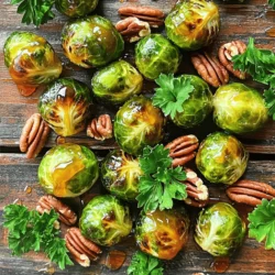 To create Maple Glazed Brussels Sprouts with Pecans, you'll need some simple and fresh ingredients. Here’s what you will gather: - 1 lb Brussels sprouts, trimmed and halved - 3 tablespoons pure maple syrup - 2 tablespoons olive oil - 1 teaspoon balsamic vinegar - 1/2 teaspoon garlic powder - 1/4 teaspoon salt - 1/4 teaspoon black pepper - 1/2 cup pecans, roughly chopped - 2 tablespoons fresh parsley, finely chopped (for garnish) These ingredients shine in this dish. The Brussels sprouts bring a nice crunch, while the maple syrup adds a sweet touch. Olive oil gives richness, and balsamic vinegar adds a tangy kick. Garlic powder, salt, and pepper round out the flavors. Finally, the pecans add a lovely crunch and nutty flavor. Fresh parsley will brighten your dish and make it look pretty. First, set your oven to 400°F (200°C). Preheating helps the Brussels sprouts cook evenly. Next, take 1 pound of Brussels sprouts. Trim off the tough ends and cut them in half. This helps them roast better. In a large bowl, mix the halved sprouts with 2 tablespoons of olive oil and 3 tablespoons of pure maple syrup. Add 1 teaspoon of balsamic vinegar, 1/2 teaspoon of garlic powder, 1/4 teaspoon of salt, and 1/4 teaspoon of black pepper. Toss everything well. You want each sprout coated nicely. Spread the coated Brussels sprouts on a large baking sheet. Make sure they are in a single layer. This way, they roast well. Place the baking sheet in the preheated oven. Roast for about 20 minutes. Stir them halfway through for even cooking. After 20 minutes, add 1/2 cup of roughly chopped pecans to the sheet. Roast for another 10 to 15 minutes. The sprouts should turn tender and caramelized, while the pecans become toasty. When done, remove the baking sheet from the oven. Let it cool for a few minutes. For a nice finish, sprinkle 2 tablespoons of finely chopped fresh parsley on top. This adds color and freshness to your dish. To get that shiny glaze, use pure maple syrup. It adds sweetness and depth. Mix it well with olive oil, balsamic vinegar, garlic powder, salt, and black pepper. Make sure every sprout gets coated. This helps them caramelize nicely in the oven. Don't skip the balsamic vinegar; it gives a nice tang. For even cooking, space the Brussels sprouts out on the baking sheet. They should not touch each other. Stir them halfway through roasting. This step helps them cook evenly and get that golden color. Keep an eye on them as they roast, so they don’t burn. These Maple Glazed Brussels Sprouts make a great side dish. They pair well with roasted meats or a grain bowl. Top them with fresh parsley for color and flavor. You can also serve them warm or at room temperature. Don’t forget to add extra chopped pecans on top for a nice crunch! {{image_2}} You can swap ingredients in this recipe. If you don’t have Brussels sprouts, use green beans or broccoli. Maple syrup can be replaced with honey or agave nectar. Olive oil works well, but you can use melted butter for a richer taste. If you want a tangy kick, try apple cider vinegar instead of balsamic vinegar. Garlic powder is great, but fresh minced garlic adds a nice touch. Pecans bring a lovely crunch, but other nuts work too. Try walnuts for a different flavor. Almonds can add a nice twist as well. If you prefer seeds, pumpkin seeds or sunflower seeds suit this dish well. They provide texture and a nutty taste. To boost the flavor, add spices like paprika or cayenne for heat. A sprinkle of smoked paprika gives a nice depth. For a sweet touch, try adding a pinch of cinnamon. Fresh herbs such as thyme or rosemary enhance the dish's aroma. You can even mix in a splash of orange juice for a citrus zing. After enjoying your Maple Glazed Brussels Sprouts, let them cool. Place leftovers in an airtight container. Store them in the fridge for up to three days. This keeps them fresh and tasty. To reheat, use the oven for the best results. Preheat to 350°F (175°C). Spread the Brussels sprouts on a baking sheet. Heat for about 10-15 minutes until warm. This method keeps them crispy. You can also use the microwave, but they may get soggy. If you use the microwave, heat in short bursts. For longer storage, you can freeze these sprouts. First, let them cool completely. Then, place them in a freezer-safe bag. Squeeze out as much air as you can. Frozen Brussels sprouts can last up to three months. When you’re ready, thaw them in the fridge overnight before reheating. Yes, you can make these Brussels sprouts ahead of time. Cook them as directed and let them cool. Store them in an airtight container in the fridge for up to three days. When you are ready to serve, reheat them in the oven at 350°F (175°C) until warm. This method keeps their flavor and texture. Maple glazed Brussels sprouts pair well with many dishes. Serve them alongside roasted chicken or grilled salmon for a hearty meal. You can also add them to a salad with mixed greens for a fresh touch. They work great with quinoa or rice dishes as well. Their sweet and nutty flavor complements rich proteins nicely. You can use frozen Brussels sprouts, but they may not be as crisp. Thaw them first and drain any excess water. Toss them with your glaze and roast as usual. Keep in mind that cooking time may vary. Check for doneness to ensure they are tender and roasted well. This article covered how to make delicious maple glazed Brussels sprouts. I shared a clear list of ingredients, easy steps, and helpful tips. You learned about variations to suit your taste and how to store leftovers. Now you can whip up this tasty dish anytime. Enjoy the crunch and sweetness of the sprouts. Share them with friends for a tasty side or snack. Happy cooking!