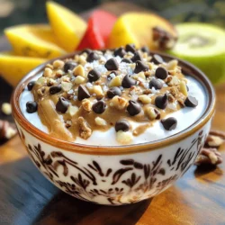 - 1 cup plain Greek yogurt - 2 tablespoons almond butter (or peanut butter) - 2 tablespoons maple syrup - 1 teaspoon vanilla extract - 1/4 cup oat flour (or finely ground oats) - 1/4 teaspoon salt - 1/4 cup mini chocolate chips - 2 tablespoons chopped nuts (like walnuts or pecans, optional) This recipe is a fun twist on classic cookie dough. It uses Greek yogurt as a base, making it creamy and rich. Greek yogurt packs protein, which helps you feel full. I love almond butter for its nutty taste, but peanut butter works great too. Maple syrup adds sweetness and a lovely flavor. Oat flour gives the dough a nice texture. If you don’t have oat flour, finely ground oats will do. A pinch of salt enhances all the flavors. Mini chocolate chips bring the cookie experience alive, while chopped nuts add crunch. Each serving has about 200 calories. The yogurt adds protein and calcium, which are vital for strong bones. This treat is lower in sugar than traditional cookie dough. You get to enjoy a sweet snack without the guilt. Greek yogurt is a superfood! It helps with digestion and is full of probiotics. In comparison to regular cookie dough, this version is healthier. You skip raw eggs and heavy butter. Instead, you get a delicious and safe treat. Enjoy this delightful snack anytime you crave something sweet! Mixing the base ingredients First, grab a medium mixing bowl. Add 1 cup of plain Greek yogurt. Next, include 2 tablespoons of almond butter or peanut butter. Pour in 2 tablespoons of maple syrup and 1 teaspoon of vanilla extract. Now, mix everything until it feels smooth and well-combined. This creates a tasty base for your yogurt. Incorporating the dry ingredients Now it's time to add the dry parts. Gradually sprinkle in 1/4 cup of oat flour and 1/4 teaspoon of salt. Stir the mixture well until you don’t see any lumps. This step helps bind your yogurt and gives it a cookie dough texture. Folding in chocolate chips and nuts Once your dough is ready, fold in 1/4 cup of mini chocolate chips. If you like a crunch, add 2 tablespoons of chopped nuts like walnuts or pecans. Gently mix to ensure even distribution. This gives your yogurt that classic cookie dough feel. Best practices for portioning Scoop the cookie dough yogurt into serving bowls or cups. This recipe makes about two servings, so share with a friend or enjoy it all yourself. Presentation tips for aesthetics For a beautiful finish, sprinkle some sea salt or cacao nibs on top. You can also drizzle a little maple syrup for extra sweetness. Serve it chilled for a refreshing treat. Optional toppings for flavor enhancement If you want to get creative, add fresh fruit slices on the side. Strawberries or bananas work great. They add color and freshness, making your dish even more delightful! To get the best results, measure your ingredients carefully. Use a dry measuring cup for the oat flour. Fill it, then level it off with a knife. For sticky ingredients, like almond butter, use a liquid measuring cup. This helps you avoid waste. If you need substitutes, try peanut butter instead of almond butter. You can also use honey in place of maple syrup. These swaps can change the taste slightly, but they work well. You might want to adjust the sweetness of your yogurt. Taste it after mixing and add more maple syrup if you like. Start with a little and mix it in well. For extra flavor, consider adding a pinch of cinnamon or a dash of cocoa powder. You can also mix in some vanilla bean or a splash of almond extract. These small changes can make your yogurt even more delicious. {{image_2}} You can make this recipe even more fun! Try using different nut butters. Almond butter adds a nice flavor, but peanut butter works too. If you want a new taste, sunflower seed butter is a great choice. Each nut butter gives the yogurt a different twist. Next, think about the chocolate. You can swap out mini chocolate chips for dark chocolate chunks. Milk chocolate brings sweetness, while semi-sweet chocolate adds depth. For a fruity touch, try adding dried cherries or cranberries. Mixing in these flavors keeps it exciting! If you need a vegan version, it’s simple. Use coconut yogurt instead of Greek yogurt. Swap the maple syrup with agave nectar for sweetness. Just make sure to check all your ingredients are plant-based. For gluten-free options, oat flour works well. If you need a substitute, almond flour is another choice. This way, everyone can enjoy this tasty treat without worry. To keep your leftover cookie dough yogurt fresh, store it in the fridge. Use an airtight container to lock in the flavor and moisture. I recommend glass or BPA-free plastic containers. They help keep the yogurt from absorbing other fridge smells. If you’re using a bowl, cover it tightly with plastic wrap. This cookie dough yogurt lasts about 3 to 5 days in the fridge. Always check for signs of spoilage before eating. If you see any mold or the yogurt smells sour, it’s best to toss it out. Remember to trust your senses; they guide you well! What is Chocolate Chip Cookie Dough Greek Yogurt? Chocolate Chip Cookie Dough Greek Yogurt is a creamy, tasty snack. It mixes Greek yogurt with cookie dough flavors. You get a sweet treat that is also healthy. The yogurt contains protein, making it a great choice for a snack or dessert. Can I freeze this yogurt? Yes, you can freeze this yogurt. Just place it in a freezer-safe container. It will keep for about one month. When you want to enjoy it, let it thaw in the fridge overnight. The texture may change a bit, but it will still taste great. How do I incorporate this yogurt into other recipes? You can use this yogurt in many ways! Try it as a dip for fruits or pretzels. You can mix it into smoothies for extra creaminess. You can even layer it in parfaits with granola and berries for a breakfast treat. Can I use Greek yogurt alternatives? Yes, you can use yogurt alternatives. Options include regular yogurt, dairy-free yogurt, or plant-based yogurt. Just make sure it is thick enough to hold the shape. What can I use instead of almond butter? You can use peanut butter or sun butter instead. Both will give a nice flavor. If you need a nut-free option, sun butter is a great choice. How do I make it dairy-free? To make it dairy-free, use plant-based yogurt. Coconut yogurt or almond yogurt works well. You can also use nut butters that fit your dairy-free diet. This blog post covers how to make delicious Chocolate Chip Cookie Dough Greek Yogurt. You learned about the key ingredients, their benefits, and how they compare to traditional cookie dough. I shared easy steps for mixing, serving, and storing the yogurt. You also got tips on measuring, flavor adjustments, and variations for dietary needs. In closing, this treat is simple to make and offers great taste with health benefits. Enjoy making your own and experimenting with flavors!