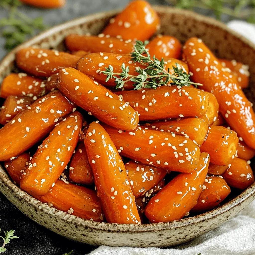 - 1 pound baby carrots - 2 tablespoons olive oil - 3 tablespoons pure maple syrup - 1 teaspoon ground cinnamon - 1/2 teaspoon salt - 1/4 teaspoon black pepper - 1 tablespoon fresh thyme leaves - 1 tablespoon sesame seeds The main ingredients for Air Fryer Maple Glazed Carrots are simple yet flavorful. Start with 1 pound of baby carrots. They need to be peeled and trimmed for the best taste. Next, you will want 2 tablespoons of olive oil. This oil helps the flavors blend together and gives the carrots a nice sheen. You will also need 3 tablespoons of pure maple syrup. This syrup adds sweetness and a rich flavor that complements the carrots. Ground cinnamon is next, just 1 teaspoon. It brings warmth and a hint of spice. For seasoning, use 1/2 teaspoon of salt and 1/4 teaspoon of black pepper. These will enhance the taste of the dish. If you want to elevate your dish, consider adding garnishes. Fresh thyme leaves add a nice herbal note. Sesame seeds can give a crunchy texture and a nutty flavor. Both are optional but highly recommended. These ingredients work together to create a tasty, easy side dish that everyone will love. Start by washing one pound of baby carrots. Peel and trim them to bite-sized pieces. In a large bowl, mix the carrots with two tablespoons of olive oil, three tablespoons of pure maple syrup, one teaspoon of ground cinnamon, half a teaspoon of salt, and a quarter teaspoon of black pepper. Toss the carrots well until they are evenly coated. This mix gives the carrots a sweet and warm flavor. Now, it’s time to preheat your air fryer. Set it to 375°F (190°C) and allow it to heat for about five minutes. Preheating helps cook the carrots evenly, making them tender and caramelized. Once your air fryer is ready, arrange the coated carrots in a single layer in the basket. Avoid overcrowding the basket to ensure even cooking. Set the air fryer for 10 to 12 minutes. Remember to shake the basket halfway through to promote even browning. When done, the carrots should be tender and have a nice glaze. After cooking, take the carrots out and place them back into the bowl. Toss them with any remaining glaze for extra flavor. Serve the glazed carrots on a dish. If you like, add fresh thyme leaves and sesame seeds on top for a crunchy finish. This dish looks beautiful and tastes amazing! Shaking the basket halfway through cooking is key. This step helps the carrots cook evenly. It lets hot air circulate around all sides. Without shaking, some carrots may end up overcooked while others stay firm. Aim for tender, caramelized carrots that shine with the maple glaze. Layer your carrots in a single, even layer. This ensures they cook at the same rate. If you pile them on top of each other, some may not get enough heat. You want every carrot to bask in that warm, sweet air. This simple trick makes a big difference in texture and taste. Feel free to play with flavors! Add spices like nutmeg or ginger for a twist. Fresh herbs like parsley or dill can elevate the dish. You can also try different garnishes, such as crushed nuts for crunch. These additions can make your maple glazed carrots shine even brighter on the plate. {{image_2}} You can switch baby carrots for other root veggies. Try parsnips for a sweeter taste. They cook well and have a nice texture. You can also use turnips for a slight peppery zing. Just cut them into similar sizes for even cooking. Want to change the taste? Add ginger for warmth or garlic for depth. Both bring a new twist. You could also add citrus zest like orange or lemon. This adds a fresh kick that balances the sweetness from the maple syrup. Not a fan of maple syrup? Use honey or agave syrup instead. Honey gives a floral note, while agave is milder. Both work great in this recipe. Adjust the amount to suit your taste. Just remember, the key is to keep it sweet but not overpowering. To store your leftover maple glazed carrots, let them cool first. Place them in an airtight container. This keeps them fresh and tasty. Store the container in the fridge. Use the carrots within three to five days for the best flavor. To reheat your carrots, the air fryer works best. Preheat your air fryer to 375°F (190°C). Place the carrots in the basket in a single layer. Heat for about 5-7 minutes. Shake the basket halfway to warm them evenly. This method keeps them crispy and delicious. When stored correctly, these carrots stay fresh for up to five days in the fridge. If you freeze them, they last about three months. However, freezing may change their texture. For the best taste, eat them fresh! Yes, you can use regular carrots. Just cut them into uniform sizes. This helps them cook evenly. Aim for pieces about the same size as baby carrots. It makes the cooking time more consistent. To make your carrots more tender, soak them in water for about 30 minutes. This helps them absorb moisture. You can also cook them a little longer in the air fryer. Check them after 10 minutes. If they need more time, add 2-3 minutes until they are soft. Yes, you can prep the carrots in advance. Just mix them with the glaze and store them in the fridge. You can keep them for up to 24 hours. When you're ready to cook, just air fry them. This keeps the flavor fresh and bright. In this blog post, we explored how to make air fryer maple glazed carrots. You learned about the main ingredients, step-by-step cooking instructions, and useful tips for perfect results. I shared variations to try with different veggies and flavors. Remember, shaking the basket helps caramelize the carrots well. You can enjoy these sweet and savory bites any time. Don’t hesitate to adjust the recipe to fit your taste. Air-fried carrots can be a fun dish that adds color and flavor to your meals. Enjoy!