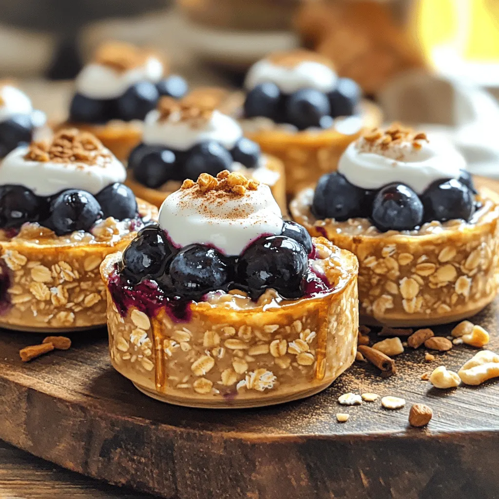 - 2 cups rolled oats - 1 ½ cups almond milk (or any milk of choice) - 1 ripe banana, mashed - 1 cup fresh or frozen blueberries - 1/4 cup honey or maple syrup - 1 teaspoon vanilla extract - 1 teaspoon baking powder - 1/2 teaspoon cinnamon - Pinch of salt - Optional toppings: yogurt, additional blueberries, or nuts For the Air Fryer Blueberry Oatmeal Cups, I focus on simple, wholesome ingredients. The rolled oats give a nice base. They are filling and healthy. Almond milk or any milk adds creaminess. The ripe banana brings natural sweetness and binds the mix. Blueberries burst with flavor and nutrients. I like using honey or maple syrup for sweetness. Both work well and add rich flavor. Vanilla extract enhances the overall taste. Baking powder makes the cups light and fluffy. A pinch of salt balances the sweetness, and cinnamon adds warmth. For toppings, I suggest yogurt for creaminess or extra blueberries for freshness. Nuts add a nice crunch and healthy fats. These ingredients create a delightful treat that’s both tasty and nutritious. - In a large bowl, combine 2 cups rolled oats, 1 ½ cups almond milk, and 1 ripe banana. - Add 1/4 cup honey or maple syrup, 1 teaspoon vanilla extract, 1 teaspoon baking powder, 1/2 teaspoon cinnamon, and a pinch of salt. - Stir until mixed well. - Gently fold in 1 cup of blueberries. - Preheat your air fryer to 320°F (160°C) for about 3-5 minutes. - Lightly grease a silicone muffin tray or use silicone muffin liners to help cups release easily. - Pour the oatmeal mixture evenly into the muffin cups, filling each about 3/4 full. - Place the muffin tray in the air fryer basket. - Cook at 320°F (160°C) for 12-15 minutes. - Check for doneness by inserting a toothpick; it should come out clean. - Once done, let the cups cool in the tray for 5 minutes before moving to a cooling rack. To make great oatmeal cups, timing is key. Cooking times can vary between air fryer brands. Most cook well at 12 to 15 minutes at 320°F (160°C). Check the cups after 12 minutes. Look for golden tops and a clean toothpick. The mixture should be thick but pourable. You want it to hold together but not be dry. If it seems too runny, add a bit more oats. If too thick, add a splash of almond milk. To enhance flavor, try adding yogurt on top. Fresh blueberries make a great addition too. Consider chopped nuts for a crunchy texture. These oatmeal cups also pair well with a warm cup of tea or coffee. Enjoy them as a quick breakfast or a tasty snack. You can prepare these oatmeal cups in advance. Mix your ingredients the night before. Store the mixture in the fridge. In the morning, simply pour it into your muffin tray and cook. For leftovers, let the cups cool completely. Store them in an airtight container in the fridge. They last about four days. Reheat in the air fryer or microwave for a quick bite. {{image_2}} You can switch up the fruit in your oatmeal cups. Try using raspberries or strawberries instead of blueberries. These fruits add a new twist and bring their own unique flavors. You can also mix in nuts or seeds for added crunch. Almonds, walnuts, or sunflower seeds work well here. Just chop them up and fold them in with the blueberries. For those who need dairy-free options, almond milk is perfect. You can also use oat milk or coconut milk. These alternatives keep the cups creamy without dairy. If you want to cut down on sugar, use less honey or maple syrup. You can also try using mashed dates or applesauce for natural sweetness. This keeps your oatmeal cups tasty while lowering the sugar. If you don't have an air fryer, you can bake these oatmeal cups in the oven. Preheat the oven to 350°F (175°C). Grease a muffin tin and fill it with the mixture. Bake for about 20-25 minutes, or until golden. Another option is to cook them on the stovetop. Use a non-stick pan, pour in the mixture, and cover. Cook on low heat until the bottom is set, then flip to cook the other side. This gives you a different texture but keeps all the flavors. After cooking, let the oatmeal cups cool for 5 minutes in the tray. This helps them firm up. Then, transfer them to a cooling rack. Once they are cool, you can store them. For storage, place them in an airtight container. They stay fresh in the fridge for about five days. If you have leftovers, you can freeze them. Wrap each cup in plastic wrap, then place in a freezer bag. This keeps them safe from freezer burn. To reheat, use an air fryer or microwave. If using the air fryer, set it to 300°F (150°C) for about 5 minutes. This keeps them crispy. If you prefer the microwave, heat each cup for about 30 seconds. Add a splash of milk before reheating to keep them moist. This helps prevent them from drying out. In the fridge, these oatmeal cups last about five days. If frozen, they last up to three months. Always check for signs of spoilage. If you see mold or an off smell, toss them out. Fresh ingredients are key for great flavor and safety. Yes, you can use quick oats. They will cook faster and change the texture. Rolled oats give a heartier bite. If you choose quick oats, reduce cooking time slightly. The oatmeal cups are done when they are golden on top. Insert a toothpick in the center. If it comes out clean, they are ready. Keep an eye on them to avoid overcooking. Yes, you can easily make these vegan. Replace honey with maple syrup or agave nectar. Use almond milk or any plant-based milk you like. This keeps the recipe dairy-free. Use maple syrup or agave nectar as a substitute for honey. Both add sweetness without changing the flavor much. You can also try date syrup for a different twist. Absolutely! These oatmeal cups are great for meal prep. They store well in the fridge for up to five days. You can also freeze them for longer storage. Just reheat in the air fryer or microwave when ready to eat. This blog post covered how to make delicious oatmeal cups using simple ingredients. We discussed main ingredients like oats, almond milk, and blueberries, plus sweeteners and seasonings. I shared step-by-step instructions and tips for cooking in an air fryer. You can also get creative with variations and storage tips. These oatmeal cups are easy to prepare and perfect for busy mornings. You can enjoy them fresh or store any leftovers well. Try different flavors and toppings to make them your own!