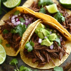 - 2 lbs beef chuck roast - 1 tablespoon olive oil - 1 onion, chopped - 4 cloves garlic, minced - 2 teaspoons ground cumin - 1 teaspoon dried oregano - 2 teaspoons smoked paprika - 1 teaspoon salt - 1/2 teaspoon black pepper - 1 jalapeño, chopped - 1/4 cup apple cider vinegar - 1/2 cup beef broth - Corn tortillas In this recipe, I use beef chuck roast because it gets tender and flavorful. The olive oil helps sear the beef, making it rich in taste. Chopped onion and minced garlic add a nice base flavor. The spices make this dish pop. Ground cumin gives warmth, while dried oregano adds earthiness. Smoked paprika brings a smoky taste, and salt enhances all the flavors. Don't forget the black pepper for a mild kick. The jalapeño adds a fresh element, but you can remove the seeds for less heat. Apple cider vinegar brightens the dish with tangy notes. Beef broth keeps the meat moist during cooking. Finally, corn tortillas are the perfect vessel for your barbacoa. Searing the beef To start, turn your Instant Pot to the sauté function. Add one tablespoon of olive oil and let it heat up. Cut 2 pounds of beef chuck roast into large chunks. Then, add the beef to the pot in batches. Sear each side for about 3 to 4 minutes until browned. This step builds rich flavor. Don’t overcrowd the pot; do it in batches if needed. Once browned, remove the beef and set it aside. Sautéing aromatics In the same pot, add one chopped onion. Sauté for about 3 to 4 minutes until it softens. Next, add 4 minced garlic cloves and cook for an additional minute. The smell will be amazing as the garlic cooks. This step makes the base of your dish full of flavor. Adding spices and remaining ingredients Now, it’s time to bring in the spices. Stir in 2 teaspoons of ground cumin, 1 teaspoon of dried oregano, 2 teaspoons of smoked paprika, 1 teaspoon of salt, and 1/2 teaspoon of black pepper. Cook for about 30 seconds. This toasts the spices and enhances their flavor. Now, return the seared beef to the pot. Add 1 chopped jalapeño, 1/4 cup of apple cider vinegar, 1/2 cup of beef broth, and 2 bay leaves. Stir everything well to combine. Pressure cooking instructions Close the lid of the Instant Pot securely. Set it to manual high pressure for 60 minutes. Once done, let the pressure release naturally for 10 to 15 minutes. If any pressure remains, use the quick release. This method ensures your beef turns out tender and juicy. Shredding the beef Carefully open the lid when safe. Remove the beef chunks and place them on a plate. Use two forks to shred the meat. Once shredded, return it to the pot and mix it with the juices. This step keeps the beef moist and flavorful. Preparing and serving tacos Warm corn tortillas in a skillet or over the stove flame. Take each tortilla and fill it with a generous amount of beef barbacoa. Top each taco with fresh cilantro, diced red onion, and avocado. Serve with lime wedges on the side for a zesty kick. Enjoy these tasty tacos with friends and family! To get the best flavor from your beef barbacoa, start with quality beef chuck roast. This cut has the right balance of fat and meat. Searing the beef adds depth to the flavor. I recommend doing this in batches. It helps cook the meat evenly. For searing, heat the olive oil until hot. Add the beef and let it brown for about 3-4 minutes. Don't rush this step. A good sear creates a nice crust and locks in juices. Using an Instant Pot can make cooking simple, but issues may arise. If the pot does not reach pressure, check the sealing ring. Ensure it is clean and properly placed. If you see the "burn" notice, check the bottom for food stuck. Add a bit more broth to help. For best pressure cooking, always follow liquid guidelines. The Instant Pot needs enough liquid to create steam. Keep the lid sealed until the cooking time ends. Let the pressure release naturally for tender meat. Toppings can brighten your tacos. I love using fresh cilantro, diced avocado, and red onion. These add color and texture. For a zesty kick, serve lime wedges on the side. Pair your tacos with a refreshing drink. A cold cerveza or a fruity agua fresca works well. You could also serve chips and salsa as a side for extra crunch. Enjoy the fiesta! {{image_2}} You can change up the flavors of your beef barbacoa easily. Adding spices can make a big difference. Try adding chili powder or even cayenne for more heat. You can also use fresh herbs like thyme or rosemary for a unique twist. If you want a different taste, marinate the beef overnight. Use a mix of lime juice, garlic, and spices. This gives the beef a deeper flavor. Just remember to adjust the salt in your recipe if you marinate. Tortillas are not the only way to enjoy barbacoa. You can use flour tortillas for a softer bite or even lettuce wraps for a fresh crunch. If you want more substance, serve the beef in a bowl over rice. Top it with your favorite veggies for a full meal. Another fun option is to make a barbacoa burrito. Just add rice, beans, cheese, and salsa to the beef and wrap it all up. For those who need gluten-free options, corn tortillas are a safe choice. You can also skip the tortillas entirely and serve the beef with a side salad. This keeps it light and fresh. If you're watching carbs, use cauliflower rice instead of regular rice. This keeps the dish low-carb but still filling. You can also load up on toppings like avocado and fresh cilantro to add flavor without extra carbs. To store leftover beef barbacoa, place it in an airtight container. Make sure to seal it well. It will stay fresh in the fridge for about three to four days. To reheat, you can use the microwave. Heat it on low power, stirring often. You can also warm it on the stove over low heat. Add a splash of beef broth if it seems dry. For long-term storage, you can freeze beef barbacoa. Place it in a freezer-safe bag or container. Remove as much air as possible before sealing. It will keep well for up to three months. When you're ready to eat, thaw it in the fridge overnight. After thawing, heat it on the stove until hot. You can also use the Instant Pot for quick reheating. Beef barbacoa lasts about three to four days in the fridge. Always check for signs of spoilage. If the meat smells sour or has a strange color, it’s best to toss it. If you notice any mold, do not eat it. Fresh ingredients lead to the best flavor, so enjoy your barbacoa while it's still delicious! How long does it take to cook beef barbacoa in an Instant Pot? It takes about 60 minutes to cook beef barbacoa in an Instant Pot. After cooking, let the pressure release naturally for 10-15 minutes. This method keeps the beef tender and juicy. Can I use another cut of beef? Yes, you can use other cuts like brisket or round. Chuck roast is best for flavor and tenderness, but feel free to try different cuts based on your preference. Is it possible to make this recipe ahead of time? Yes! You can cook beef barbacoa a day ahead. Just store it in the fridge after cooking. When you're ready to eat, reheat it in the Instant Pot or a skillet. How can I make beef barbacoa spicier or milder? To spice it up, add more chopped jalapeño or some red pepper flakes. For a milder taste, remove the jalapeño seeds or skip them altogether. Adjust to your taste! What are the best toppings for beef barbacoa tacos? Top your tacos with fresh cilantro, diced red onion, and creamy avocado. Lime wedges add a nice zing. You can also use sour cream or cheese for extra flavor. How do you serve barbacoa with sides? Serve barbacoa with sides like rice, beans, or a fresh salad. Corn on the cob complements the meal well. You can also have a side of chips and salsa for a fun crunch! This blog post covered how to make delicious beef barbacoa. We explored the key ingredients, from beef chuck roast to spices. I provided step-by-step cooking instructions and shared tips to enhance flavor. You also learned about variations and storage methods for leftovers. In conclusion, cooking beef barbacoa offers big flavor with simple steps. Experiment with spices and serve it your way. Enjoy your tasty creation!