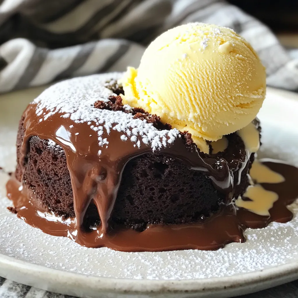 - 1 cup all-purpose flour - 1 cup granulated sugar - 1/2 cup unsweetened cocoa powder - 1 tablespoon baking powder - 1/2 teaspoon salt - 1 cup milk - 1/3 cup vegetable oil - 2 teaspoons vanilla extract - 1 cup semi-sweet chocolate chips - 1 3/4 cups boiling water - Powdered sugar (for dusting) - Vanilla ice cream (for serving, optional) Each ingredient plays an important role. The flour gives structure. Sugar adds sweetness. Cocoa powder brings rich chocolate flavor. Baking powder helps the cake rise. Salt balances the sweetness. Milk and oil keep the cake moist. Vanilla adds warmth. Chocolate chips create gooey pockets of chocolate. Boiling water helps create the lava effect. I love to serve this cake warm. Dust it with powdered sugar for a lovely touch. A scoop of vanilla ice cream on the side makes it even better. You can also add fresh berries for a pop of color and flavor. Enjoy it with friends and family for a special treat! To start, gather your ingredients. You need flour, sugar, cocoa powder, baking powder, salt, milk, vegetable oil, vanilla extract, and chocolate chips. In a large bowl, whisk the flour, sugar, cocoa powder, baking powder, and salt. Mix these dry ingredients until they blend well. Next, add the milk, vegetable oil, and vanilla extract. Stir until the batter is smooth. This step is key for a good texture. Now, gently fold in the chocolate chips. This adds a rich, melty surprise. In a separate bowl, combine boiling water with extra cocoa powder if you like. Stir until smooth. This layer gives your cake the famous gooey effect. Carefully pour this mix over the batter in the slow cooker. Do not stir! The two layers will create the lava effect during cooking. Cover the slow cooker and set it on low. Cook for 2 to 2.5 hours. Check the edges; they should look set. The middle can still be wobbly. This means it will have that lovely lava inside. After cooking, turn off the slow cooker and let it cool for 10 minutes. Dust with powdered sugar before serving. Add a scoop of vanilla ice cream for extra goodness. Enjoy this warm dessert with friends or family! To get that gooey lava effect, follow these steps. First, do not stir the boiling water into the batter. This keeps the layers separate. After cooking, check for a wobbly center. It should look set around the edges but soft in the middle. The residual heat will help it stay gooey. Avoid these pitfalls for the best results. One common mistake is overcooking the cake. If you cook it too long, the lava will not form. Also, make sure to use boiling water. Cold water will not create the right texture. Lastly, don't skip the chocolate chips. They add rich flavor and texture. Serve this cake warm for the best taste. Dust it with powdered sugar for a nice touch. A scoop of vanilla ice cream pairs well with the warm cake. The cold ice cream melts and mixes with the lava, making each bite heavenly. For a fun twist, try adding fresh berries on top for a burst of flavor. {{image_2}} You can have fun with different flavors in your slow cooker chocolate lava cake. Here are some ideas: - Mint Chocolate: Add 1 teaspoon of mint extract to the batter. This will give your cake a fresh twist. - Espresso: Mix in 1 tablespoon of instant espresso powder. It adds depth and richness to the chocolate flavor. - Peanut Butter: Swirl in 1/2 cup of creamy peanut butter into the batter. It pairs perfectly with chocolate. Feel free to try other flavors, too! Get creative and see what you like best. Not everyone can enjoy regular flour or sugar. Here are some easy swaps to make this cake fit your diet: - Gluten-Free Options: Use a 1-to-1 gluten-free flour blend instead of all-purpose flour. This keeps the cake moist and tasty. - Sugar-Free: Substitute granulated sugar with a sugar substitute like erythritol. It works well in baking and keeps sweetness. - Dairy-Free: Use almond milk or coconut milk instead of regular milk. You can also replace the butter with coconut oil. These modifications let everyone enjoy the cake! While vanilla ice cream is great, you can try other toppings to make your dessert special. Here are some ideas: - Whipped Cream: A dollop of whipped cream adds lightness and makes it feel fancy. - Fresh Berries: Strawberries or raspberries add a burst of flavor and color. - Caramel Sauce: Drizzle some warm caramel sauce for extra sweetness. - Chopped Nuts: Sprinkle chopped nuts on top for crunch and flavor. These toppings can change your cake experience and make it even more delicious! After enjoying your slow cooker chocolate lava cake, you may have some left. To store it, let the cake cool completely. Then, cut it into squares. Place the pieces in an airtight container. Store it in the fridge for up to three days. This keeps the cake moist and delicious. When you're ready to enjoy leftovers, you need to reheat them well. Place a piece of cake on a microwave-safe plate. Heat it in the microwave for about 20 to 30 seconds. Check if it is warm and gooey. If it needs more time, heat it in 10-second intervals. You want that lovely lava texture to shine. If you want to save your cake for later, freezing is a great option. First, allow the cake to cool completely. Cut it into portions and wrap each piece tightly in plastic wrap. Place the wrapped pieces in a freezer bag. You can store the cake in the freezer for up to three months. When you're ready to eat, let it thaw in the fridge overnight. Reheat as mentioned earlier for a warm treat. Yes, you can! Use an oven instead. Pour the batter into a greased cake pan. Bake it at 350°F for about 30 to 35 minutes. Check for a soft center to get that lava effect. If you lack cocoa powder, try using melted dark chocolate. About 4 ounces will work well. Just melt it and mix it into the batter. This will give your cake a rich, chocolatey taste. Check the edges of the cake. They should look set but the center will be wobbly. If you insert a toothpick, it should come out with some gooey chocolate. That means it's ready! This blog post covered all you need to know about making a delicious lava cake. We explored the ingredients, step-by-step instructions, and tips for success. I shared ways to modify the recipe for different diets and flavors. Plus, I included storage tips and common questions. Now you're ready to impress with this tasty treat. Enjoy trying out these ideas, and don’t shy away from experimenting. Each bite can bring joy if you follow the steps. Happy baking!