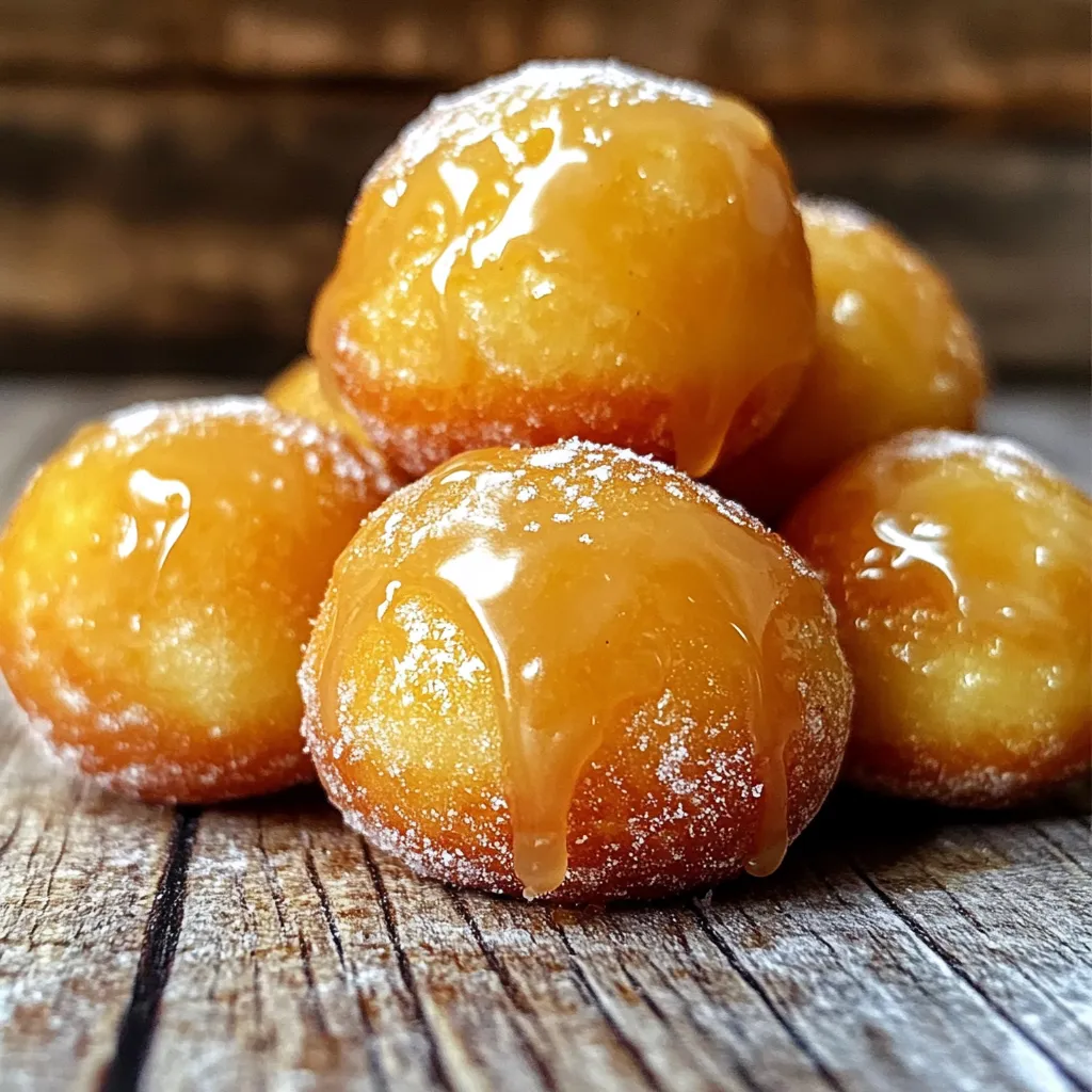 To make Air Fryer Maple Glazed Donut Holes, you need the following main ingredients: - 1 cup all-purpose flour - 1/3 cup granulated sugar - 2 teaspoons baking powder - 1/2 teaspoon salt - 1/4 teaspoon ground nutmeg - 1/4 cup milk - 1 large egg - 2 tablespoons unsalted butter, melted - 1 teaspoon vanilla extract - 1/2 cup maple syrup - 1/2 cup powdered sugar These ingredients create a soft, sweet dough that cooks to a golden brown in the air fryer. You can make these donut holes even more fun with some optional add-ins: - Chocolate Chips: Add 1/2 cup for a sweet twist. - Cinnamon: Use 1 teaspoon for a warm flavor. - Nut Allergies?: Try sunflower seed butter instead of butter. These variations can help you customize your donut holes to suit your taste or dietary needs. Experiment and enjoy! First, we need to mix our dry ingredients. Grab a mixing bowl and add: - 1 cup all-purpose flour - 1/3 cup granulated sugar - 2 teaspoons baking powder - 1/2 teaspoon salt - 1/4 teaspoon ground nutmeg Whisk these ingredients together until they are well combined. This step is key for even flavor. Next, we’ll combine the wet ingredients. In a separate bowl, mix: - 1/4 cup milk - 1 large egg - 2 tablespoons unsalted butter, melted - 1 teaspoon vanilla extract Stir these until they blend smoothly. Now, gently add the wet mix to the dry mix. Use a spatula to fold them together until a dough forms. Be careful not to overmix; a few lumps are fine. Now it's time to shape our donut holes. Take about 1 tablespoon of dough and roll it into a ball. You should aim for uniform sizes. This helps them cook evenly. Try to make about 12-14 donut holes with the dough. Preheat your air fryer to 350°F (175°C). This step gives the donut holes a nice start. Once preheated, lightly spray the basket with cooking spray. Place the donut holes in a single layer. Make sure they don’t touch; this allows for even cooking. Cook the donut holes for 10-12 minutes. They should turn golden brown and be fully cooked. Halfway through, shake the basket gently. This helps them brown evenly on all sides. Keep an eye on them, as each air fryer may cook a bit differently. Enjoy the sweet smell that fills your kitchen while they cook! To make the best donut holes, avoid overmixing the dough. Gently fold the wet and dry ingredients together. This keeps your donut holes light and fluffy. For even cooking, place the donut holes in a single layer in the air fryer. Make sure they do not touch. This allows hot air to flow around each one, giving them a nice, golden color. Dipping the donut holes in glaze is simple. First, remove them from the air fryer. Then, dip each warm donut hole into the glaze. Make sure to coat it evenly for the best flavor. To create a smooth glaze, mix the maple syrup and powdered sugar in a small saucepan. Stir over low heat. This helps to eliminate lumps and ensures a silky finish. Serve your donut holes warm. They pair well with coffee or milk. For a fun twist, add a side of fresh fruit or yogurt. To store your leftover donut holes, keep them in an airtight container. This keeps them fresh for up to two days. If you want to enjoy them later, freeze them. Just remember to reheat them gently in the air fryer for a few minutes. {{image_2}} You can easily change the flavor of your donut holes. Try a chocolate glaze by melting chocolate chips. Mix them with a bit of milk for a smooth dip. You can also make a berry glaze. Just mash some berries and mix them with powdered sugar. For a spiced twist, add cinnamon or pumpkin spice to your glaze. These flavors add fun and excitement to your dessert! If you want a healthier donut hole, consider using less sugar. You can replace granulated sugar with a sugar substitute. Try using applesauce instead of butter for a lower-fat option. For a gluten-free recipe, swap all-purpose flour with almond or coconut flour. You can even bake these donut holes instead of frying them. Just place them in a muffin pan and bake until golden. Seasonal flavors make your donut holes special. In fall, add pumpkin spice to the dough for a warm, cozy taste. You can also sprinkle cinnamon sugar on top after glazing. During the holidays, try adding peppermint extract to the glaze. This gives a festive touch to your treats. Each season brings a new way to enjoy these yummy bites! To store your cooked donut holes, first let them cool to room temperature. This helps prevent sogginess. Place them in a clean, airtight container. Glass or plastic containers work well. You can also use a resealable bag if you remove the air. Keep them in a cool, dry place. They stay fresh for about three days this way. For reheating, the air fryer is your best friend. Set it to 300°F (150°C). Heat the donut holes for about 3-5 minutes. This keeps them warm and crisp. If you don’t have an air fryer, a microwave is an option. Use a low power setting and heat in short bursts. This helps maintain their soft texture. To freeze donut holes, let them cool completely first. Then, lay them on a baking sheet in a single layer. Place this in the freezer for about an hour. Once frozen, transfer them to a freezer-safe bag. They can last for up to three months in the freezer. When you want to enjoy them again, thaw them in the fridge overnight. Reheat them in the air fryer or oven. This makes them taste fresh again, just like when you first made them. Air fryer donut holes stay fresh for about two days at room temperature. Keep them in a sealed container. If you want them to last longer, store them in the fridge. They can last up to a week in the fridge. Just remember, they taste best fresh! Yes, you can! Use a gluten-free flour blend instead of all-purpose flour. Make sure the blend has a good rise. Look for blends that include xanthan gum, as it helps with texture. Your donut holes will still be soft and tasty. To make fluffy donut holes, do not overmix the dough. Mix just until everything is combined. Also, make sure your baking powder is fresh. This helps the donut holes rise well in the air fryer. Lastly, avoid pressing the dough too hard when rolling into balls. This keeps them light and airy. Making air fryer donut holes is simple and fun. You learned about key ingredients, optional add-ins, and easy steps to prepare them. Following tips can help you perfect your donut holes, create delicious variations, and store them well. Enjoy these treats fresh or experiment with flavors. With all the ways to customize, you can make these donut holes your own. Happy cooking!