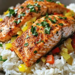 - 2 salmon fillets (about 6 oz each) - 1 cup jasmine rice, rinsed - 2 cups vegetable broth or water - 2 tablespoons Cajun seasoning - 1 teaspoon paprika - 1/2 teaspoon cayenne pepper (adjust to taste) - Salt and pepper to taste - 1 red bell pepper, diced - 1 small yellow onion, diced - 3 cloves garlic, minced - 2 tablespoons olive oil - Fresh parsley, chopped Gathering the right ingredients sets the stage for your One-Pan Cajun Salmon & Rice. You need fresh salmon fillets, jasmine rice, and vegetable broth or water for cooking. The Cajun seasoning adds a kick. You can mix in spices like paprika and cayenne for heat. Next, the veggies make this dish colorful. Diced red bell pepper and onion bring sweetness. Minced garlic adds depth to the flavor. Olive oil helps sauté these ingredients, making them soft and fragrant. If you want a finishing touch, sprinkle fresh parsley on top. This adds a pop of color and freshness. With these ingredients, your dish will be full of flavor and nutrition. - Rinsing the jasmine rice: Start by rinsing the jasmine rice under cold water. Keep rinsing until the water runs clear. This step removes extra starch and helps the rice cook well. - Seasoning the salmon fillets: Rub both salmon fillets with olive oil. Use your hands to coat them well. Sprinkle the Cajun seasoning, paprika, cayenne, salt, and pepper evenly on both sides. This gives the salmon a bold, spicy flavor. - Sautéing aromatics: In a large skillet, heat olive oil over medium heat. Add the diced onion and red bell pepper. Sauté these for about 4-5 minutes. They should become soft and fragrant. Then add the minced garlic and cook for another minute. This step builds a flavor base for your dish. - Toasting the rice: Next, add the rinsed jasmine rice to the skillet. Stir it well to coat the rice in the oil and spices. Toast the rice for 1-2 minutes. This adds an extra layer of flavor to the final dish. - Combining broth and rice: Pour in the vegetable broth or water. Stir to mix everything together. Bring the mixture to a boil, then lower the heat. Cover the pan and let it simmer for 15 minutes. This allows the rice to absorb the broth and flavors. - Placing salmon in the pan: After 15 minutes, lift the lid and make two small wells in the rice. Place the seasoned salmon fillets, skin-side down, into the wells. Cover the pan again and cook for 8-10 minutes. The salmon should flake easily with a fork when it is done. Adjusting seasoning levels: Start with the Cajun seasoning. I love using two tablespoons. If you want more heat, add extra cayenne. Taste the salmon before cooking. Adjust salt and pepper too. This gives you control over the spice level. Tips for flaking salmon: Once cooked, let the salmon rest for a minute. Use a fork to gently pull apart the salmon. Flake it into big chunks. This adds texture to your dish. You want to keep the salmon juicy and tender. Best type of skillet to use: A deep skillet works well for this dish. It holds the rice and salmon perfectly. A non-stick surface helps prevent sticking. This makes serving easier and clean-up quicker. Choose one that heats evenly. Temperature control while cooking: Start with medium heat when sautéing. This softens your veggies without burning them. When simmering, switch to low heat. This helps the rice cook slowly and absorb flavors. Always keep an eye on it. Utilizing additional spices: You can add more spices for depth. Try adding thyme or oregano for a fresh taste. A squeeze of lemon at the end brightens the dish. This small step makes a big difference in flavor. Pairing with side dishes: Serve this dish with a fresh salad. A crunchy side balances the meal. Garlic bread also pairs well for a hearty touch. Consider a light wine too. It complements the spices nicely. {{image_2}} You can swap the salmon for chicken or shrimp. Chicken thighs or breasts work well. Season them just like the salmon. Cook them until they reach a safe temperature. Shrimp cooks quickly and adds a nice touch. Use medium heat and add them after the rice simmers for about 10 minutes. For a vegetarian option, try using chickpeas or tofu. Both options soak up the Cajun flavors well. You can season them in the same way, then add them to the rice. This adds protein and keeps the dish hearty and satisfying. If you want a different base, try quinoa or couscous. Both cook fast and are full of nutrients. Quinoa gives a nice nutty flavor and extra protein. Rinse it before adding to your dish, just like the rice. Couscous is another great choice. It cooks in just a few minutes. Just pour hot broth over it and let it sit. For a whole grain option, use brown rice. It has more fiber and a chewy texture. Just remember, brown rice takes longer to cook, so adjust your time. To switch up the flavor, think about adding citrus. A squeeze of lemon or lime brightens up the dish. You can also add zest for a stronger taste. Different herbs and spices can change the game too. Try fresh thyme or oregano for a new twist. Paprika adds a sweet-smoky flavor. Experiment with what you have on hand. Each change can make the dish feel fresh and exciting! To keep your Cajun salmon and rice fresh, follow these steps: - Allow the dish to cool completely. - Store it in an airtight container. - Place it in the fridge. If you want to freeze leftovers, here’s how: - Use freezer-safe bags or containers. - Remove as much air as possible. - Label with the date before freezing. When it’s time to enjoy leftovers, use these methods: - Microwave: Place on a microwave-safe plate. Heat for 1-2 minutes. - Stovetop: Add a splash of broth to a pan. Heat on low until warm. To keep flavors intact, consider these tips: - Cover when reheating to retain moisture. - Stir occasionally to heat evenly. For best quality, know how long to store: - In the fridge, it lasts about 3 days. - In the freezer, it can stay good for 2-3 months. To check if the salmon is done, look for a few signs. The color should turn from bright pink to a pale, opaque shade. The salmon should also flake easily with a fork. - Cook salmon until it reaches an internal temperature of 145°F (63°C). - The flesh should be firm, not mushy. Perfect salmon has a moist texture and is not dry. If it looks and feels right, it’s ready to eat! Yes, you can prepare this dish ahead of time. To meal prep, cook the salmon and rice as usual. Allow it to cool, then store it properly. - Place leftovers in airtight containers. - Keep in the fridge for up to three days. For best results, reheat gently in a skillet or microwave. This keeps the flavors fresh and ensures the salmon stays moist. This dish pairs well with several tasty sides. Here are some ideas: - Steamed broccoli or green beans add color and crunch. - A fresh salad with lemon vinaigrette complements the spicy flavors. For drinks, consider serving this meal with a crisp white wine or sparkling water. Both will balance the rich taste of the salmon and rice nicely. In this blog post, we explored how to make delicious Cajun salmon with jasmine rice. You learned about the key ingredients, the step-by-step cooking process, and tips for perfecting your dish. I shared various protein and rice options to mix things up, along with storage tips for leftovers. Enjoy creating this meal for yourself or loved ones. Cooking can be fun and flavorful. Your kitchen adventures will only improve with practice. Try adding your own twist!