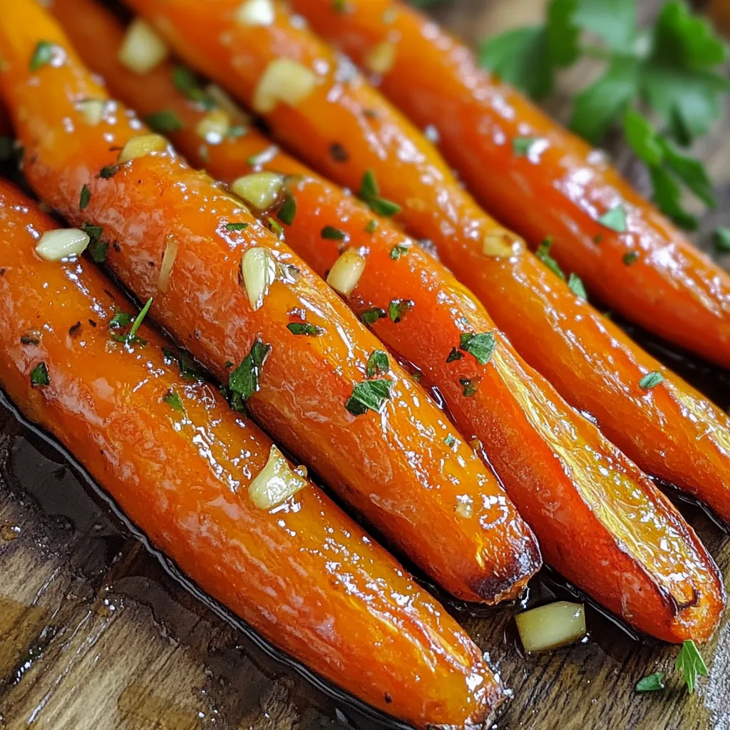 To make honey garlic roasted carrots, you'll need a few simple items. Here’s the list of ingredients: - 1 pound baby carrots, peeled and trimmed - 3 tablespoons honey - 2 tablespoons olive oil - 4 cloves garlic, minced - 1 teaspoon fresh thyme leaves (or ½ teaspoon dried thyme) - Salt and black pepper to taste - Fresh parsley for garnish Using baby carrots makes this dish easy and fun. They are sweet and tender. Honey adds a lovely glaze, while garlic gives a nice kick. Thyme adds a fresh taste, too. You can adjust the salt and pepper to fit your liking. Fresh parsley makes for a bright and tasty garnish. When you gather these ingredients, you set yourself up for a delicious dish. Each item works together to create a sweet, savory flavor. Always choose fresh ingredients for the best taste. Now that you have your ingredients ready, you're one step closer to a tasty meal! First, set your oven to 400°F (200°C). This makes sure the carrots roast well. A hot oven helps them get nice and caramelized. In a big mixing bowl, combine the honey, olive oil, minced garlic, thyme, salt, and pepper. Mix these ingredients together until they blend well. This will create a sweet and savory marinade that coats the carrots. Now, add the baby carrots to the bowl. Toss them gently in the honey garlic mixture. Make sure each carrot gets covered. This step is key for great flavor. Spread the coated carrots out in a single layer on a baking sheet lined with parchment paper. This helps them cook evenly. Avoid crowding the pan, or they won't roast properly. Place the baking sheet in the oven. Roast the carrots for 25-30 minutes. Stir them halfway through to ensure even cooking. They are done when they are tender and have a nice caramel color. Once the carrots are roasted, take them out of the oven. Let them cool for a few minutes. Transfer the carrots to a serving dish and sprinkle freshly chopped parsley on top. This adds a nice touch and a pop of color. Enjoy your delicious honey garlic roasted carrots! When picking carrots, look for firm ones. They should have a bright orange color. Avoid any that feel soft or have dark spots. Baby carrots work best for this recipe. They are sweet and tender. If you can't find baby carrots, use regular ones and cut them into sticks. Fresh carrots will make your dish taste better. To get great roasted carrots, follow these steps. First, coat them well in the marinade. This helps them get tasty and golden. Spread them out in one layer on the baking sheet. If they are too crowded, they won't roast well. Stir the carrots halfway through cooking. This ensures even cooking and caramelization. Remember to check them around the 20-minute mark. - Optional spices and herbs: You can add spices for extra flavor. Try a pinch of cumin or paprika. Fresh dill or rosemary also work well. These can change the taste and make it unique. - Using different types of honey: Not all honey is the same. Each type adds a different taste. For a floral note, use clover honey. For a richer flavor, try wildflower honey. Experiment to find what you like best! {{image_2}} You can add more veggies to this dish. Try using baby potatoes or parsnips. Cut them into similar sizes as the carrots. This way, they will cook evenly. You can also add bell peppers or zucchini for extra color and flavor. Just remember to adjust the roasting time. Check if they are tender like the carrots. If you want to switch up the sweetness, use maple syrup or agave nectar. Both options work well with garlic and thyme. You could also try brown sugar mixed with a little water. This will give you a different but tasty glaze. Just keep in mind that the flavor will change slightly. To make this recipe vegan, use maple syrup instead of honey. All other ingredients are already vegan-friendly. You will still get that sweet and savory taste. This makes it perfect for vegans or those avoiding honey. Enjoy your honey garlic roasted carrots made the vegan way! After enjoying your honey garlic roasted carrots, let them cool. Place leftovers in an airtight container. Store them in the fridge. They will stay fresh for about 3-5 days. If you notice any off smells or colors, it's best to toss them. To reheat your carrots, use the oven for the best results. Preheat the oven to 350°F (175°C). Spread the carrots on a baking sheet. Heat them for about 10-15 minutes until warm. You can also use a microwave. Place the carrots in a microwave-safe dish. Heat them in short bursts until warm, stirring in between. You can freeze honey garlic roasted carrots, but they may lose some texture. Wait until the carrots are completely cool. Place them in a freezer-safe bag or container. Remove as much air as possible. They can last up to 3 months in the freezer. When ready to eat, thaw them in the fridge overnight before reheating. Yes, you can use regular carrots. Just peel and cut them into sticks. Aim for a similar size to baby carrots. This helps them cook evenly. Regular carrots have a great taste too. They will work well with the honey and garlic. Roast the carrots for 25 to 30 minutes. Check them halfway and stir for even cooking. You want them tender and caramelized. If they are not soft enough, roast for a few more minutes. Keep an eye on them to avoid burning. Yes, you can prepare the carrots a day ahead. Toss them in the marinade and store in the fridge. When ready, roast them as usual. This saves time and makes meal prep easier. These carrots pair well with many dishes. You can serve them with roasted chicken or grilled fish. They also go great with rice or quinoa. For a complete meal, add a fresh salad alongside. Enjoy the mix of flavors! This article shared a simple and tasty recipe for honey garlic roasted carrots. We covered the ingredients, step-by-step instructions, and useful tips. You learned how to choose the best carrots and enhance their flavors. We also explored fun variations and storage options. Remember, roasted carrots are a delightful side dish. Enjoy experimenting with different spices and vegetables. You now have all the tools to make this dish a hit at your table!