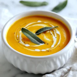- 1 medium pumpkin (about 2-3 pounds), peeled and cubed - 1 tablespoon olive oil - 1 onion, chopped - 2 garlic cloves, minced - 1 teaspoon ground ginger - 1 teaspoon ground cinnamon - ½ teaspoon nutmeg - 4 cups vegetable broth - 1 cup coconut milk - Salt and pepper to taste - Fresh sage leaves for garnish To create a creamy roasted pumpkin soup, you need a few simple ingredients. First, choose a medium pumpkin. It should weigh about 2-3 pounds. You will also need olive oil to coat the pumpkin. Onion and garlic add great flavor. Spices like ground ginger, cinnamon, and nutmeg bring warmth and depth. Vegetable broth forms the soup's base. Coconut milk makes it rich and creamy. Finally, add salt and pepper to taste. Fresh sage leaves will make a lovely garnish. Gather these ingredients before you start cooking. Prepping ahead saves time and ensures you have everything ready for a fun cooking session. {{ingredient_image_1}} - Preheating the Oven: First, set your oven to 425°F (220°C). This high heat helps caramelize the pumpkin. - Cubing and Seasoning Pumpkin: Take a medium pumpkin, about 2-3 pounds. Peel it, then cut it into cubes. Toss the cubes in a bowl with 1 tablespoon of olive oil, salt, and pepper. Make sure each piece is covered well. - Timing and Technique: Spread the pumpkin cubes on a baking sheet in a single layer. Roast them for 25-30 minutes. Turn the cubes halfway through for even cooking. The pumpkin should be tender and slightly caramelized when done. - Sautéing Onions and Aromatics: In a large pot, heat a splash of olive oil over medium heat. Add chopped onion and sauté it until it turns translucent, about 5 minutes. This step builds a strong flavor base. - Adding Roasted Pumpkin and Broth: Once the pumpkin is roasted, add it to the pot. Pour in 4 cups of vegetable broth. Bring the mixture to a boil, then lower the heat and let it simmer for 15 minutes. - Immersion Blender vs. Countertop Blender: After simmering, remove the pot from heat. If you have an immersion blender, use it to puree the soup directly in the pot. If not, carefully transfer the soup to a countertop blender. Blend until the soup is smooth and creamy. - Incorporating Coconut Milk: Stir in 1 cup of coconut milk. This adds a rich, creamy texture. - Adjusting Seasoning: Taste your soup and adjust the seasoning with salt and pepper as needed. To get the best flavor and texture from your pumpkin, the roasting step is key. Roasting brings out the natural sweetness and gives it a nice color. Aim for a golden-brown hue on the edges. This caramelization adds depth to your soup. Cut the pumpkin into even cubes. This helps them roast evenly. Spread them out on the baking sheet. Overcrowding can lead to steaming, not roasting. Choosing the right blender makes a big difference. An immersion blender is great for this soup. It allows you to blend right in the pot. If you prefer a countertop blender, work in small batches. Be careful when blending hot liquids. Always remove the center cap of the lid. This prevents pressure buildup and spills. Blend until your soup is silky smooth. Seasoning is where you can make this soup your own. Salt and pepper are essential for balance. You can add more spices if you like. Try a pinch of cayenne for heat or a dash of paprika for smokiness. Fresh herbs like thyme or rosemary can add a nice touch. Don't forget to taste as you go! Adjust the spices to fit your flavor profile. Pro Tips Choosing the Right Pumpkin: Opt for a sugar pumpkin or pie pumpkin for a sweeter, smoother soup. Their flesh is denser and more flavorful compared to larger carving pumpkins. Roasting for Flavor: Roasting the pumpkin not only enhances its natural sweetness but also adds a depth of flavor that boiling cannot achieve. Adjusting Consistency: If the soup is too thick, add more vegetable broth or coconut milk until you reach your desired consistency. Garnishing Options: For added texture and flavor, consider topping the soup with toasted pumpkin seeds or a drizzle of balsamic reduction. {{image_2}} Vegan Options This creamy roasted pumpkin soup is already vegan-friendly! I use coconut milk for creaminess. It adds a rich flavor without dairy. If you want extra protein, add some cooked lentils or chickpeas. They blend well and boost nutrition. Gluten-Free Considerations This recipe is gluten-free too! All the ingredients are safe for those who avoid gluten. Just ensure your vegetable broth is gluten-free. This soup is perfect for everyone at your table. Adding Spices or Vegetables Want to switch things up? You can add spices like cumin or paprika. These spices add warmth and depth. For more veggies, try carrots or sweet potatoes. Roast them with the pumpkin for extra flavor. Blend everything together for a tasty twist. Pairing with Crusty Bread Serve your soup with crusty bread. A good slice of sourdough or whole grain works well. The crunchy texture pairs nicely with the soup's creaminess. Dip your bread into the soup for a delightful experience. Garnishes Beyond Sage While sage is great, don’t stop there! You can use pumpkin seeds, chopped herbs, or a drizzle of olive oil. These add color and a fresh touch to your soup. Get creative with your garnishes to impress your guests! To store leftovers, let the soup cool first. Then, transfer it to an airtight container. You can keep it in the fridge for about 3 to 5 days. Always check for any off smells or changes in color before eating. If you see anything odd, it’s best to throw it away. If you want to freeze the soup, choose a freezer-safe container. Leave space at the top for expansion. The soup can last for about 2 to 3 months in the freezer. To thaw, place it in the fridge overnight before use. Avoid freezing the soup with garnishes, as they can become soggy and lose flavor. To reheat the soup, use the stove for the best flavor. Pour the soup into a pot and heat on low. Stir often to prevent sticking. You can also use a microwave. Heat in short bursts, checking and stirring every minute. This way, you keep the creamy texture and rich taste. Yes, you can use canned pumpkin. It will save time, but fresh pumpkin adds more flavor. For this soup, one can (15 ounces) will work well. Just skip the roasting step. Stir the canned pumpkin into your pot after the onions and spices are cooked. To add spice, try these tips: - Add a pinch of cayenne pepper. - Mix in some red pepper flakes. - Include diced jalapeños. You can add any of these while cooking the onions. Taste as you go, and adjust to your heat preference. If you don’t have coconut milk, here are some options: - Use heavy cream for a rich texture. - Try almond milk for a lighter version. - Use soy milk for a dairy-free option. Keep in mind that each substitute will change the flavor a bit, so choose one that fits your taste. Your creamy roasted pumpkin soup can last up to five days in the fridge. Make sure to store it in an airtight container. Always check for any changes in smell or color before eating leftovers. Absolutely! To use a slow cooker, follow these steps: 1. Add the cubed pumpkin, onion, garlic, spices, and broth to the slow cooker. 2. Cook on low for 6-8 hours, or high for 3-4 hours. 3. Blend the soup as directed after cooking. This method makes it easy and hands-off! This blog post covered a simple and tasty recipe for creamy roasted pumpkin soup. We explored each ingredient, from pumpkin to coconut milk, and provided step-by-step instructions. I shared tips for perfect roasting and blending, making it creamy just right. In the end, enjoy the warm flavors that this soup offers. Make adjustments to fit your taste. Whether you go for a vegan version or add spices, this recipe lets you be creative. Enjoy your cooking journey!