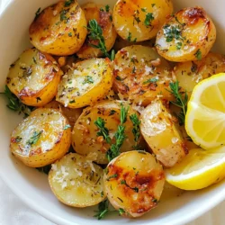 To make garlic butter herb potatoes, gather the following ingredients: - 1.5 pounds baby potatoes, halved or quartered - 4 tablespoons unsalted butter - 4 cloves garlic, minced - 2 tablespoons fresh parsley, chopped - 1 tablespoon fresh rosemary, chopped - 1 tablespoon fresh thyme leaves - 1 teaspoon sea salt - ½ teaspoon black pepper - Juice of 1 lemon - Zest of 1 lemon - Optional: A pinch of red pepper flakes These ingredients bring simple flavors together. Baby potatoes are perfect for roasting. Their small size helps them cook evenly. Unsalted butter adds a rich taste that pairs well with garlic. Fresh herbs like parsley, rosemary, and thyme give the dish a bright note. Lemon juice and zest add zest and balance the richness. If you like some heat, add red pepper flakes for a kick. The key is to use fresh ingredients. Fresh herbs and garlic will enhance the flavor. You can mix and match herbs based on your taste. The recipe is flexible, so feel free to experiment! {{ingredient_image_1}} First, you need to preheat the oven to 425°F (220°C). This will help the potatoes cook evenly and get that nice golden color. While the oven heats, grab 1.5 pounds of baby potatoes. Cut them in half or quarter them for even cooking. In a large bowl, mix the potatoes with olive oil, sea salt, and black pepper. Make sure every piece gets coated well. This step adds flavor and helps with browning. Next, spread the coated potatoes on a baking sheet in a single layer. This allows hot air to reach all sides. Roast the potatoes in your preheated oven for 25-30 minutes. Flip them halfway through to ensure they brown evenly. You want them to be golden brown and fork-tender. Check for doneness by poking a potato with a fork; it should slide in easily. While your potatoes roast, it’s time to make the garlic butter herb sauce. In a medium saucepan, melt 4 tablespoons of unsalted butter over medium heat. Once the butter melts, add 4 cloves of minced garlic. Sauté the garlic for 1-2 minutes. Watch closely; you don’t want it to burn. After the garlic is fragrant, remove it from heat. Stir in 2 tablespoons of chopped parsley, 1 tablespoon of chopped rosemary, 1 tablespoon of fresh thyme leaves, the juice of 1 lemon, and the zest of 1 lemon. If you like a little spice, add a pinch of red pepper flakes. When the potatoes finish roasting, pour the garlic butter herb mixture over them. Toss gently to coat every potato with the sauce. This step ensures each bite is packed with flavor. Return the potatoes to the oven for an extra 5 minutes. This last roasting melds the flavors nicely. Remove from the oven and let them sit for a few minutes before serving. Enjoy the rich taste and aroma of your garlic butter herb potatoes! To get the best texture, choose baby potatoes. They cook evenly and taste great. Halve or quarter them for faster cooking. Aim for pieces of similar size for even roasting. Set your oven to 425°F (220°C). This high heat helps the potatoes turn crispy. Place the baking sheet in the middle of the oven. This position ensures even cooking and browning. Want more flavor? Mix in other herbs like thyme or dill. You can also add spices such as paprika for a smoky touch. A pinch of red pepper flakes adds a nice kick. For serving, these potatoes pair well with sour cream or yogurt. You can also serve them with a fresh salad for balance. They make a tasty side for grilled chicken or fish. Serving in a nice bowl makes a big difference. A colorful ceramic bowl can catch the eye. You can also use a wooden platter for a rustic look. To make your dish pop, garnish with extra herbs. A sprinkle of parsley or thyme adds a fresh touch. Lemon wedges on the side offer a bright splash of color. This makes your garlic butter herb potatoes look as good as they taste! Pro Tips Choose the Right Potatoes: Opt for waxy baby potatoes for a creamier texture and better flavor absorption. Don't Skip the Flipping: Flipping the potatoes halfway through roasting ensures even cooking and a crispy exterior. Fresh Herbs Matter: Always use fresh herbs for the best flavor; dried herbs can alter the taste significantly. Let Them Rest: Allow the potatoes to sit for a few minutes after baking to enhance the flavors before serving. {{image_2}} You can switch up the herbs in garlic butter herb potatoes. Fresh herbs add a punch of flavor. Try using basil, chives, or oregano. Each herb brings a unique taste. Fresh herbs are best for this dish, but dried herbs work too. Just remember, dried herbs are stronger. Use about one-third of the amount if you choose dried. Want to make this a complete meal? Add some protein! Chicken pairs well with the garlic and herbs. You can roast chicken pieces right alongside the potatoes. If you prefer sausage, slice it and toss it in too. For a vegetarian option, try chickpeas or cooked lentils. They soak up the flavors and add texture. Like a little heat? Add more red pepper flakes to your garlic butter sauce. This gives a nice kick to each bite. You can also explore other spice blends. A dash of paprika or cayenne can spice things up too. Just add a little at a time, so it doesn't overwhelm the dish. After cooking, let the garlic butter herb potatoes cool down. This helps keep their flavor and texture. Place them in an airtight container. You can use glass or plastic. Make sure to store them in the fridge. They will stay fresh for about 3 to 5 days. To reheat the potatoes, the oven works best. Preheat your oven to 350°F (175°C). Spread the potatoes on a baking sheet. This helps keep them crispy. Heat them for about 10 to 15 minutes. Stir them halfway through to avoid uneven heating. You can also use a microwave, but this may make them soggy. If using a microwave, heat in short bursts and check often. If you want to freeze garlic butter herb potatoes, let them cool completely. Place them in a freezer-safe bag. Try to remove as much air as possible. They will last for up to 3 months in the freezer. When ready to eat, take them out and thaw in the fridge overnight. Reheat in the oven or microwave as mentioned above. Yes, you can make this recipe ahead. To prep, wash and cut the baby potatoes. Toss them with olive oil, salt, and pepper. Store them in an airtight container in the fridge for up to a day. When ready, roast them as directed. This way, you save time and enjoy fresh, tasty garlic butter herb potatoes. I recommend using baby potatoes for this dish. They are tender and cook evenly. You can also use red potatoes or Yukon Gold. Both will give you great flavor and texture. Avoid using large potatoes, as they will take longer to cook. For a gluten-free version, this recipe is already safe! If you're vegan, swap butter for olive oil or vegan butter. Use vegetable broth instead of butter if you want to keep it light. These changes will still give you a delicious dish. Definitely! You can air fry these potatoes for a crispy texture. Set your air fryer to 400°F and cook for about 15-20 minutes. Shake the basket halfway through. If you prefer boiling, cook them for 10-15 minutes until fork-tender. Then, toss with the garlic butter sauce afterward. Both methods work well! Roasting baby potatoes with garlic and herbs creates a tasty dish. You learned about the key ingredients, step-by-step cooking, and tips for great results. Remember to enjoy experimenting with flavors and presentation. You can even make this dish your own by trying different herbs or proteins. This recipe is fun and easy for everyone. Lastly, proper storage and reheating will keep your leftovers delicious. Now, get cooking and savor every bite!