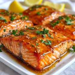 - 4 salmon fillets (about 6 oz each) - 1/4 cup pure maple syrup - 2 tablespoons Dijon mustard - 2 tablespoons soy sauce (or tamari for gluten-free) - 1 tablespoon olive oil - 2 cloves garlic, minced - Salt and black pepper to taste - Fresh parsley or chives - Lemon wedges The main ingredients make this dish shine. Salmon fillets bring a rich flavor and healthy fats. Pure maple syrup adds sweetness that balances the tangy Dijon mustard. Soy sauce gives depth and umami to the glaze. For the additional ingredients, use olive oil to help the glaze stick to the salmon. Minced garlic adds a nice kick. Make sure to season with salt and black pepper to enhance all the flavors. When it comes to garnishing, fresh parsley or chives add a pop of color and freshness. Lemon wedges serve as a bright contrast to the glaze. Trust me, these ingredients come together to create something special. {{ingredient_image_1}} To make the glaze, take a small bowl. Add the maple syrup, Dijon mustard, soy sauce, olive oil, and minced garlic. Use a whisk to mix them well. This helps blend all the flavors. Aim for a smooth texture. If the glaze is too thick, add a tiny bit of water to thin it. First, preheat your oven to 400°F (200°C). This step is key for even cooking. Next, take a baking sheet and line it with parchment paper. You can also lightly grease it with oil. Now, season your salmon fillets with salt and black pepper on both sides. Place them skin-side down on the baking sheet. This helps keep the fish moist while baking. Bake the salmon for about 12-15 minutes. The fish should be cooked through and flake easily with a fork. Halfway through cooking, take the remaining glaze and brush it on the salmon. This adds extra flavor and keeps it moist. Once done, let the salmon rest for a couple of minutes. Drizzle any leftover glaze over the top for a tasty finish. When picking salmon, fresh is often best. Fresh salmon has a bright color and smells clean. You can also use frozen salmon. It can be just as good if stored well. Look for wild-caught if you can. It usually has better flavor and texture. The glaze is the star of this dish. You can change it up by adding spices. Try a touch of cayenne for heat or some herbs for freshness. If you want it sweeter, add more maple syrup. For extra tang, add more Dijon mustard. Taste as you go to find what you love. To check if your salmon is done, use a fork. Gently poke it. If it flakes easily, it's ready. If not, give it a few more minutes. Seasoning should match your taste. If you like bold flavors, add more salt or pepper. Adjust to make it your own. Pro Tips Choose Fresh Salmon: Fresh salmon will have a vibrant color and a mild smell. This ensures the best flavor and texture for your dish. Marinate for Extra Flavor: If time allows, let the salmon marinate in the glaze for 30 minutes to an hour before baking for a deeper flavor. Check for Doneness: Salmon is perfectly cooked when it reaches an internal temperature of 145°F (63°C) and flakes easily with a fork. Garnish Creatively: Fresh herbs not only add color but also enhance the dish's flavor; consider using dill or basil as alternatives to parsley or chives. {{image_2}} You can use other fish if you want to switch things up. - Trout: This fish cooks fast, about 10-12 minutes. - Cod: A mild fish that takes about 15-18 minutes to bake. - Halibut: A firm fish that needs around 15-20 minutes. Each fish has its own taste, but the maple Dijon glaze works well with all. To make the glaze even better, try adding spices. - Paprika: Adds a sweet and smoky flavor. - Cayenne pepper: Gives a little heat. - Black pepper: For a bit more kick. You can also use fresh herbs to garnish. - Dill: Adds a fresh taste. - Thyme: Offers a nice earthy flavor. - Chives: Brings a mild onion taste. Pair your glazed salmon with tasty side dishes. - Rice: White, brown, or jasmine rice works well. - Veggies: Roasted broccoli or green beans add color. - Potatoes: Mashed or roasted potatoes are great too. For a lovely meal presentation, serve the salmon on a nice plate. Drizzle extra glaze on top and sprinkle with fresh herbs. Add lemon wedges on the side for a bright touch. To keep your Maple Dijon Glazed Salmon fresh, store it in the fridge. Place the salmon in an airtight container. Make sure to seal it well. This helps prevent odors from other foods. The salmon will stay good for about 3 days. Remember to cool it down before sealing. If you want to keep the salmon longer, freezing is a great option. Wrap each fillet tightly in plastic wrap. Then, place them in a freezer bag. Remove as much air as possible to avoid freezer burn. Salmon can last up to 3 months in the freezer. When ready to use it, move it to the fridge to thaw overnight. When reheating salmon, do it gently to keep it moist. The best method is to use the oven. Preheat your oven to 275°F (135°C). Place the salmon on a baking sheet, cover it with foil, and heat for about 15 minutes. You can also microwave it, but be careful. Use low power and heat it in short bursts. This helps avoid drying out the fish. Enjoy your tasty leftovers! You can tell when salmon is done by looking and touching. The color should change from bright pink to a lighter shade. The fish should flake easily with a fork. If it feels firm yet tender, it is ready. A good rule is to bake it for 12-15 minutes at 400°F (200°C). Yes, you can use honey or agave syrup as sweeteners. Each will give a unique taste. Honey adds a floral note, while agave offers a mild flavor. Adjust the amount to match your taste. Both alternatives will keep the glaze sweet and tasty. You can make this recipe gluten-free easily. Use tamari instead of soy sauce. Tamari is a gluten-free option that works well. Check labels for hidden gluten in other ingredients. Enjoy your meal without worry! In this article, we explored a simple maple Dijon salmon recipe, breaking down key ingredients, preparation steps, and tips. You learned how to create a flavorful glaze, select the best salmon, and even variations for different fish types. Remember to consider storage and reheating methods for leftovers. With the right approach, you can enjoy delicious salmon any day of the week. Happy cooking!