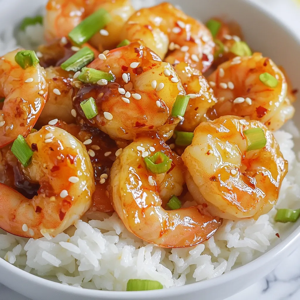 - 1 pound shrimp, peeled and deveined - 3 tablespoons sweet chili sauce - 3 cloves garlic, minced - 1 tablespoon fresh ginger, grated - 2 tablespoons soy sauce - 1 tablespoon lime juice - 1 tablespoon olive oil - 1 teaspoon sesame oil - 1 green onion, chopped (for garnish) - Sesame seeds (for garnish) - Salt and pepper to taste To make Sweet Chili Garlic Shrimp, you need fresh ingredients. Start with one pound of shrimp. Make sure they are peeled and deveined. This saves time and is easy to handle. Next, gather three tablespoons of sweet chili sauce. This adds a sweet flavor and a bit of spice. You will also need three cloves of garlic, minced finely. Garlic gives the dish a strong, savory taste. You will want one tablespoon of fresh ginger, grated. Ginger adds warmth and zest. For umami flavor, use two tablespoons of soy sauce. One tablespoon of lime juice brightens the dish. When cooking, you need one tablespoon of olive oil. This oil helps to cook the shrimp nicely. A teaspoon of sesame oil adds a nutty flavor at the end. Don’t forget the garnishes! You will need one green onion, chopped. Sesame seeds also make a nice touch. Lastly, remember to season with salt and pepper to taste. With these ingredients ready, you are well on your way to creating a delightful dinner! {{ingredient_image_1}} - In a medium bowl, combine: - 3 tablespoons sweet chili sauce - 3 cloves garlic, minced - 1 tablespoon fresh ginger, grated - 2 tablespoons soy sauce - 1 tablespoon lime juice - Mix these ingredients well and set the bowl aside. - Pat 1 pound of shrimp dry using a paper towel. - Season the shrimp with salt and pepper. - Heat 1 tablespoon of olive oil in a large skillet over medium-high heat. - Add the shrimp to the skillet. Cook for 2-3 minutes until the shrimp turn pink. - Pour the sweet chili garlic sauce over the shrimp. Toss the shrimp to coat evenly. - Drizzle 1 teaspoon of sesame oil over the shrimp. Toss again for a burst of flavor. - Remove the skillet from heat. Garnish with chopped green onion and sesame seeds. - Serve the shrimp over a bed of jasmine rice or with fresh vegetables for a bright plate. - Ensure shrimp are dry before cooking. Moist shrimp won’t sear well. - Do not overcook the shrimp for best texture. Cook until pink, about 2-3 minutes. - Add extra chili flakes for spiciness. This boosts the heat and flavor. - Incorporate vegetables for a stir-fry twist. Bell peppers, snap peas, or broccoli work well. These tips make your Sweet Chili Garlic Shrimp even better! When shrimp are dry, they get a nice sear. This adds a great texture that everyone loves. Overcooking makes shrimp rubbery. Just cook them until they turn pink, and you’re set! Want a bit more heat? Toss in chili flakes! They add flavor without overpowering the dish. Plus, adding vegetables not only makes it colorful but also adds nutrition. Just sauté them with the shrimp for a quick stir-fry. These small changes can take your dish from good to amazing! Enjoy every bite of your savory delight. Pro Tips Fresh Ingredients: Always use fresh shrimp for the best flavor and texture. If using frozen shrimp, make sure to thaw them properly before cooking. Adjust the Spice: If you prefer a spicier dish, add some red pepper flakes or a dash of sriracha to the sauce. Perfectly Cooked Shrimp: Be careful not to overcook the shrimp; they should be pink and opaque. Overcooking can make them tough. Flavor Boost: For an extra layer of flavor, marinate the shrimp in the sauce for about 15-30 minutes before cooking. {{image_2}} You can easily change the main protein. If you prefer chicken, use boneless pieces instead of shrimp. Tofu is another great choice, especially for a vegetarian dish. Just cut it into cubes, and it will soak up the flavors. You can also switch up the sauces. If you want a different taste, try teriyaki sauce for a sweet twist. Oyster sauce works well too and adds a rich umami flavor. Each swap gives a unique spin to this dish. For a complete meal, serve the shrimp over jasmine rice. The rice soaks up the sweet chili sauce beautifully. Quinoa is another healthy option and adds a nutty flavor. If you want to serve the shrimp as a starter, use toothpicks. This makes it easy for guests to enjoy while mingling. A vibrant platter will make it more appealing. Pair it with a fresh salad for a balanced meal. After enjoying your Sweet Chili Garlic Shrimp, store any leftovers right away. Keep them in an airtight container in the fridge. This helps keep the shrimp fresh. You should consume leftovers within 2-3 days for the best taste. The shrimp may lose their texture if stored too long. For long-term storage, you can freeze the shrimp. Place the shrimp in a freezer-safe container. Make sure to leave some space for air. When you're ready to eat, thaw the shrimp in the fridge overnight. After thawing, reheat them on the stove. This method keeps the shrimp tasty and juicy. It takes just 15 minutes to make Sweet Chili Garlic Shrimp. You spend about 10 minutes prepping and 5 minutes cooking. This quick dish is great for busy nights when you want something tasty. Yes, you can use frozen shrimp. Just make sure to thaw them first. Place the shrimp in the fridge overnight or run them under cold water. This helps the shrimp cook evenly and taste fresh. Sweet Chili Garlic Shrimp is not very spicy. The sweet chili sauce adds a mild sweetness with a hint of heat. If you want more spice, add chili flakes or hot sauce. You can serve it over jasmine rice for a filling meal. Stir-fried vegetables also pair well, adding color and nutrition. For a light option, try a fresh salad on the side. You can create a tasty dish with sweet chili garlic shrimp using simple steps. First, gather the ingredients and prepare the sauce. Next, cook the shrimp until they’re pink and full of flavor. Add your personal touch with variations or extras. Store leftovers properly to enjoy them later. This dish is fun to make and share. Feel confident in trying this recipe tonight! You’ll impress everyone with your cooking skills and taste.