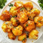 For these tasty Buffalo Cauliflower Bites, you will need: - 1 large head of cauliflower, cut into bite-sized florets - 1 cup all-purpose flour - 1 cup water - 1 teaspoon garlic powder - 1 teaspoon onion powder - 1 teaspoon smoked paprika - 1 teaspoon cayenne pepper (adjust for spice preference) - 1/2 teaspoon salt - 1 cup buffalo sauce (store-bought or homemade) - 2 tablespoons olive oil These ingredients come together to create a crunchy snack with a spicy kick. The cauliflower holds the batter well and absorbs the buffalo sauce nicely. To make your Buffalo Cauliflower Bites even better, consider these garnishes and dips: - Fresh parsley, chopped (for garnish) - Ranch dressing or blue cheese dressing (for dipping) - Celery sticks (for crunch) - Sliced carrots (for color and sweetness) These extras add flavor and appeal to your dish. They also help cool down the heat if you like it spicy. Each serving of Buffalo Cauliflower Bites has about: - Calories: 200 - Total Fat: 7g - Carbohydrates: 30g - Protein: 6g This snack is a great way to enjoy veggies while still indulging in bold flavors. You get a mix of nutrients and a fun taste experience. {{ingredient_image_1}} First, set your oven to 450°F (230°C). This heat helps make the bites crispy. While the oven heats, line a baking sheet with parchment paper. This step keeps the bites from sticking. It also makes cleanup easier. In a mixing bowl, whisk together one cup of all-purpose flour. Add one teaspoon each of garlic powder, onion powder, smoked paprika, and cayenne pepper. You can adjust the cayenne for your spice level. Don’t forget to add half a teaspoon of salt too! Slowly pour in one cup of water. Mix until you have a smooth batter. This batter will coat the cauliflower nicely. Take your large head of cauliflower and cut it into bite-sized florets. Dip each floret into the batter. Make sure each piece is fully coated. After dipping, shake off any extra batter. Place the coated florets on your prepared baking sheet. Spread them out in a single layer. Bake them in the oven for about 25 minutes. Flip them halfway through so they brown evenly. Look for a golden and crispy finish! After baking, take the cauliflower out of the oven. In a separate bowl, mix one cup of buffalo sauce with two tablespoons of olive oil. Add the baked cauliflower to this bowl. Toss them well, making sure every piece is covered in the sauce. Once coated, return them to the baking sheet. Bake for an extra 10 to 15 minutes. This allows the sauce to set and caramelize slightly. Enjoy the spicy aroma filling your kitchen! To get your Buffalo Cauliflower Bites nice and crispy, follow these tips: - Use cold water in your batter. This helps create a light texture. - Don’t overcrowd the baking sheet. Space gives hot air room to circulate. - Flip the florets halfway through baking. This promotes even crispiness on all sides. - Bake at a high heat of 450°F. This helps the batter crisp up quickly. You can customize the spice level to fit your taste: - For mild bites, cut the cayenne pepper in half or leave it out. - For medium heat, stick to the original recipe. - For spicy bites, add more cayenne or include hot sauce in the batter. - Taste as you go. This way, you can find the perfect balance for you. Using the right tools makes cooking easier: - A large mixing bowl helps mix the batter well. - A whisk is great for combining dry and wet ingredients smoothly. - Parchment paper keeps the bites from sticking to the pan. - A baking sheet should be sturdy enough for high heat. - Tongs are helpful for flipping the florets without making a mess. Pro Tips Use Fresh Cauliflower: For the best flavor and texture, use a fresh head of cauliflower. Look for firm, tightly packed florets without any brown spots. Adjust the Spice Level: If you prefer a milder flavor, reduce the cayenne pepper or substitute with a milder spice. You can also serve with a cooling dip like ranch or blue cheese. Experiment with Sauces: Feel free to try different sauces such as barbecue or teriyaki for a unique twist on these bites. Just ensure the sauce complements the batter. Perfect the Baking: Make sure to bake in a single layer and flip the cauliflower halfway through to ensure even crispiness. A little extra time in the oven can enhance the crunch! {{image_2}} You can easily make this recipe vegan. Instead of using all-purpose flour, try chickpea flour. It adds protein and a unique flavor. For the batter, mix chickpea flour with water. This will give you a nice, thick coating. You can also use a plant-based buffalo sauce. Many brands offer vegan options. These changes keep the taste bold and delicious while staying plant-based. Want to change things up? You can add your favorite spices to the batter. Try BBQ sauce for a sweet twist. Just mix BBQ sauce into the batter before coating the cauliflower. Another fun option is lemon pepper. Add lemon zest and black pepper to the batter. This will brighten up the flavor and give it a fresh taste. You could also experiment with ranch seasoning for a creamy kick. Buffalo cauliflower bites work great as a snack or main dish. Serve them with fresh veggies like celery and carrots. A side of ranch or blue cheese dressing is a must! You can also pair them with a light salad for a full meal. If you want a heartier option, serve them over rice or quinoa. They make a fun addition to any party platter too! After enjoying your Buffalo Cauliflower Bites, you might have some left over. To store them, let the bites cool to room temperature. Place them in an airtight container. They will stay fresh for up to 3 days in the fridge. Make sure the container is sealed well to keep them crispy. To reheat your bites, the oven works best. Preheat your oven to 350°F (175°C). Spread the cauliflower bites on a baking sheet. Bake for about 10-15 minutes, or until they are hot again. This method helps maintain their crunch. You can also use an air fryer if you have one. Set it to 350°F (175°C) for about 5-7 minutes. If you want to keep them longer, freezing is a good option. First, let the bites cool completely. Place them in a single layer on a baking sheet and freeze for about 2 hours. After that, transfer them to a freezer-safe bag or container. They can last up to 2 months in the freezer. When you are ready to eat them, no need to thaw. Just bake them directly from frozen at 400°F (200°C) for about 20-25 minutes. Yes, you can make these bites gluten-free. Just swap the all-purpose flour for a gluten-free flour blend. You can also use almond flour or chickpea flour. These options will keep the texture nice and crispy. To give your bites more heat, add extra cayenne pepper to the batter. You can also mix in hot sauce with the buffalo sauce. If you like it really hot, try adding chili powder or even diced jalapeños. These bites pair well with a few tasty dips. Classic choices include ranch or blue cheese dressing. You can also serve them with celery sticks or carrot sticks for a crunchy contrast. Yes, frozen cauliflower works fine! Just make sure to thaw and drain it well. Pat the florets dry before coating them with the batter. This helps the batter stick better and keeps them crispy. You now have all the tools to make tasty Buffalo Cauliflower Bites. We covered ingredients, step-by-step instructions, and tips for the best outcome. Remember to choose fun flavors and pairs to make it your own. Also, follow the storage tips to keep them fresh. Enjoy your cooking adventure! These bites will be a hit for any meal. You can even adjust spice levels for your taste. Now, go ahead and impress everyone with your creation!