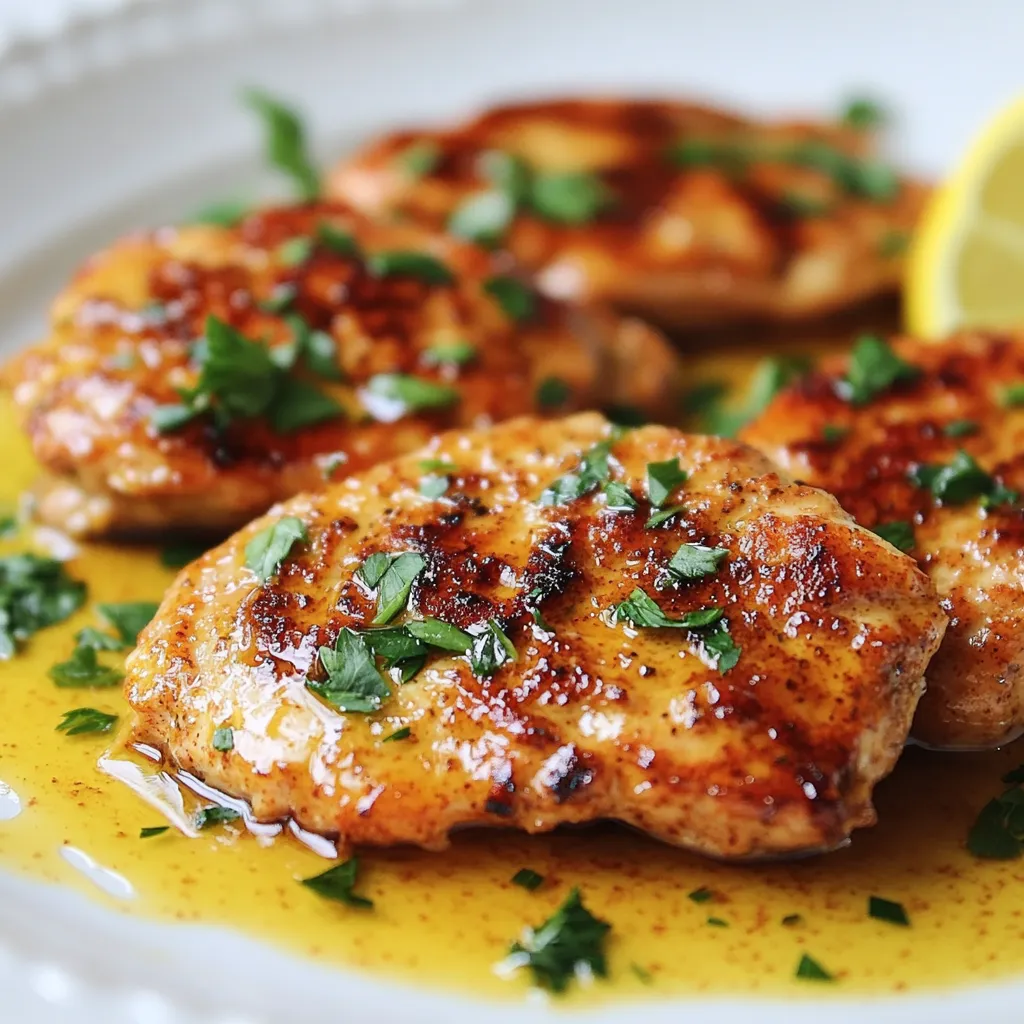 - 4 turkey cutlets - 2 teaspoons smoked paprika - 1 teaspoon garlic powder - 1 teaspoon onion powder - 1 teaspoon dried oregano - 1/2 teaspoon cayenne pepper (optional, for heat) - Salt and pepper to taste - 3 tablespoons olive oil - 1 tablespoon honey - 1 tablespoon lemon juice For this recipe, I love using turkey cutlets because they are lean and cook quickly. The smoked paprika adds a rich, smoky flavor that truly elevates this dish. You’ll mix the paprika with garlic powder, onion powder, oregano, and cayenne for a spice rub that packs a punch. - Ingredients for added heat: cayenne pepper - Fresh parsley for garnish If you want a bit of heat, cayenne pepper is your friend. It brings warmth without overpowering the turkey. Fresh parsley is a great touch for garnish, giving your plate a pop of color. - Recommended side dishes: roasted vegetables, salad - Beverage pairings: wine, non-alcoholic drinks For sides, I recommend roasted vegetables or a crisp salad. They balance the rich flavors of the turkey. You can enjoy this dish with a nice glass of wine or a refreshing non-alcoholic drink to complement the meal. {{ingredient_image_1}} In a small bowl, mix these spices: - 2 teaspoons smoked paprika - 1 teaspoon garlic powder - 1 teaspoon onion powder - 1 teaspoon dried oregano - 1/2 teaspoon cayenne pepper (optional) - Salt and pepper to taste This mix makes a great spice rub. To get the most flavor, pat the turkey cutlets dry first. Then, sprinkle the spice rub on both sides of the cutlets. Press gently to make sure it sticks. Heat a large skillet over medium-high heat. Add 2 tablespoons of olive oil. Once the oil is hot, place the turkey cutlets in a single layer. Cook for 4-5 minutes on each side. Look for a golden brown color and make sure the internal temperature reaches 165°F (74°C). If your skillet is small, cook in batches. Once done, take the cutlets out and let them rest on a plate. Keep using the same skillet to make the sauce. Lower the heat to medium. Add 1 tablespoon of olive oil. Then stir in: - 1 tablespoon honey - 1 tablespoon lemon juice Scrape any bits from the bottom of the pan. Let the sauce simmer for about 2 minutes. It should thicken a bit. Next, return the turkey cutlets to the skillet. Spoon the sauce over them and cook for another minute to warm them up. To get a golden brown crust, start with dry turkey cutlets. Pat them with paper towels. This helps the spice rub stick better. Use a hot skillet with olive oil. Cook in batches if needed. Each side needs about 4-5 minutes. Check that the inside reaches 165°F. This keeps the cutlets juicy and safe to eat. To prevent turkey cutlets from drying out, don’t overcook them. Keep an eye on the time. Also, let them rest after cooking. This helps the juices stay inside. Don’t skip the sauce! The honey and lemon juice add moisture and flavor. You can add herbs like thyme or rosemary for extra taste. Mix these into the spice rub for a fresh twist. You can also try cumin or coriander. These spices pair well with smoked paprika. For marinating cutlets, mix olive oil, lemon juice, and spices. Let the cutlets sit for at least 30 minutes. This allows the flavors to soak in. If you have time, marinate overnight for a deeper taste. For plating, use a large serving platter. Arrange the cutlets neatly. Drizzle the sauce over them for a shiny look. Scatter fresh parsley on top for a pop of color. You can serve with roasted vegetables or a crisp salad for contrast. Use vibrant veggies like carrots or bell peppers. This makes your meal more appealing and colorful. Pro Tips Use Fresh Spices: For the best flavor, ensure your spices are fresh. Ground spices can lose potency over time, so consider grinding whole spices just before use. Let the Cutlets Rest: After cooking, allow the turkey cutlets to rest for a few minutes. This step helps the juices redistribute, keeping the meat moist and flavorful. Adjust the Heat: If you prefer a milder dish, omit the cayenne pepper or reduce the amount. You can also balance the heat with a touch more honey in the sauce. Experiment with Accompaniments: Try serving the cutlets with different sides such as quinoa, rice, or seasonal vegetables to elevate the meal and add variety. {{image_2}} You can change the taste of smoky paprika turkey cutlets easily. Try different spice rubs like cumin or chili powder for a new flavor. If you like heat, add more cayenne pepper. You can also grill or bake the cutlets instead of pan-frying them. Grilling gives a nice char, while baking makes them tender and juicy. If you need gluten-free options, check your spice blends. Most spices are naturally gluten-free, but always read labels. You can also reduce salt to make it low-sodium. Use fresh herbs or lemon juice to boost flavor without adding salt. For variety, switch turkey cutlets with chicken breasts or even pork chops. Each type of meat brings its own unique taste. If you want a vegetarian dish, try using firm tofu or portobello mushrooms. Just marinate them in the spice mix and cook like the turkey cutlets. To keep your smoky paprika turkey cutlets fresh, store them in the fridge. Place the cutlets in an airtight container to prevent them from drying out. You can also wrap them tightly in plastic wrap if you don’t have a container. Make sure to eat them within three to four days for the best taste. When it's time to enjoy leftovers, reheat the turkey cutlets carefully. The best way is to use a skillet on low heat. This method keeps the cutlets juicy and the crust crispy. You can also use a microwave, but be cautious. Heat them for short bursts, checking often, to avoid rubbery meat. Adding a splash of water or broth can help keep them moist. If you want to save cutlets for later, freezing is a great option. Let the cooked cutlets cool completely before freezing. Wrap each cutlet in plastic wrap, then place them in a freezer bag. Try to remove as much air as possible to prevent freezer burn. For the best taste, use them within three months. When you're ready to eat, thaw the cutlets in the fridge overnight before reheating. Cook turkey cutlets for 4-5 minutes on each side over medium-high heat. The cutlets need to reach an internal temperature of 165°F (74°C). This ensures they are safe to eat and remain juicy. If you have thicker cutlets, add a minute or two to the cooking time. Always check the thickest part for doneness. You can pair these cutlets with many sides. Here are some tasty options: - Roasted vegetables, like carrots or zucchini - A fresh green salad with a light vinaigrette - Brown rice or quinoa for a healthy grain option - Mashed potatoes or sweet potato mash for comfort food These sides add color and flavor to your meal. Yes, you can use chicken cutlets in place of turkey. The cooking time will stay about the same. Just ensure the chicken also reaches 165°F (74°C). Chicken has a slightly different flavor but will still taste great with the smoky paprika. If you like, you can add more spices to boost the flavor. We explored how to make smoky paprika turkey cutlets with a few simple steps. You learned about the main and optional ingredients, cooking methods, and best sides to serve. Remember, cooking is about experimenting. Feel free to try different spices and cooking styles. Keep leftovers safe, and don’t forget to refrigerate or freeze them properly. Enjoy creating meals that impress while being easy to prepare! Your kitchen is your playground, so have fun and get cooking!