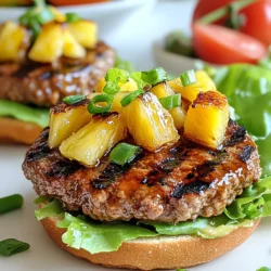 To make these tasty turkey burger patties, you need the following simple ingredients: - 1 lb ground turkey - 1/2 cup crushed pineapple (drained) - 1/4 cup teriyaki sauce - 1/4 cup breadcrumbs - 1 clove garlic, minced - 1 tbsp fresh ginger, grated - 1/4 tsp black pepper - 1/4 tsp salt - 1/4 cup green onions, chopped - 4 whole wheat burger buns - Lettuce, tomato, and avocado slices for toppings These ingredients blend well to create a juicy and flavorful burger. The crushed pineapple gives a sweet touch, while the teriyaki sauce adds depth. When choosing your ingredients, I suggest using brands that focus on quality. For ground turkey, look for brands like Butterball or Perdue. They provide lean meat that works great for burgers. For teriyaki sauce, consider Kikkoman or Soy Vay; both offer rich flavors. For whole wheat buns, Dave's Killer Bread is a solid choice. Their buns are soft yet sturdy, perfect for holding your burger. Each serving contains about: - Calories: 300 - Protein: 25g - Carbohydrates: 30g - Fat: 10g - Fiber: 4g This meal is not only delicious but also packed with nutrients. It offers a nice balance of protein and healthy carbs, making it a great choice for any meal. Enjoy these burgers knowing they are tasty and good for you! {{ingredient_image_1}} To start, gather your ingredients. In a large bowl, add 1 pound of ground turkey. Next, mix in 1/2 cup of crushed pineapple, which should be drained well. Pour in 1/4 cup of teriyaki sauce for flavor. Then, add 1/4 cup of breadcrumbs to help bind the mixture. Include 1 minced garlic clove and 1 tablespoon of freshly grated ginger for a tasty kick. Sprinkle in 1/4 teaspoon of black pepper and 1/4 teaspoon of salt. Finally, fold in 1/4 cup of chopped green onions. Mix everything gently until it blends, but do not overmix. This step is key to keep your patties tender. Now, it’s time to cook! Preheat your grill or skillet to medium heat. Once hot, spray it lightly with non-stick spray or add a little oil to prevent sticking. Shape your turkey mixture into four equal patties, each about 3/4 inch thick. Place the patties on the grill or skillet. Cook them for 5 to 6 minutes on one side. You want to see nice grill marks before you flip them. After that, turn the patties over and cook for another 5 to 6 minutes. Check the internal temperature; it should reach 165°F (74°C) for safe eating. While the patties cook, toast your whole wheat burger buns. You can do this on the grill or in a toaster until they are golden. Once the patties are done and the buns are toasted, it’s time to assemble your burger. Place a turkey patty on each bun. Top with fresh lettuce, tomato slices, and creamy avocado. These toppings will add a nice crunch and flavor to your meal. Enjoy your teriyaki pineapple turkey burgers! To keep your turkey patties tender, mix just until everything blends. If you overmix, the meat becomes tough. Use a gentle hand when mixing. I like to combine the ingredients with a fork instead of my hands. This helps keep the texture light and airy. Grilling or cooking in a skillet works best for juicy turkey burgers. Preheat your grill or skillet to medium heat. This ensures even cooking. Use a bit of oil or non-stick spray to prevent sticking. Flip the patties only once. This helps them hold their juices. Make sure the internal temperature reaches 165°F (74°C) for safety. To boost the flavor of your patties, try adding spices. A dash of smoked paprika can add depth. You can also mix in some chopped cilantro or basil for freshness. For extra sweetness, drizzle some honey into the mixture. Don't forget to taste the mix before shaping them into patties! Pro Tips Don’t Overmix: Mix the ingredients until just combined to keep the patties tender and juicy. Grill Preheating: Make sure your grill or skillet is preheated properly to achieve perfect grill marks and a nice sear. Check Temperature: Use a meat thermometer to ensure the internal temperature of the patties reaches 165°F (74°C) for safe consumption. Customize Toppings: Feel free to add your favorite toppings like cheese, pickles, or spicy mayo for extra flavor. {{image_2}} You can boost your teriyaki pineapple turkey burger patties with spices. Try adding a pinch of cayenne pepper for heat. If you like a smoky flavor, use smoked paprika. You can also add a teaspoon of sesame oil for a nutty taste. Each spice will bring a new twist to your burger. Mix the spices in with the other ingredients before shaping your patties. If you want to switch proteins, ground chicken works well. It has a similar texture and taste. Beef is another option; it adds a rich flavor. Use lean ground beef to keep it healthy. Just remember to adjust cooking times. Check the internal temperature to ensure it is safe to eat. For a vegetarian or vegan version, use black beans or chickpeas. Mash them and mix with the same ingredients from the original recipe. You can also add some cooked quinoa for added texture. Use a vegan teriyaki sauce to keep the flavor. Shape them into patties and cook as you would with turkey. Enjoy a delicious meal while keeping it plant-based! To keep your leftover teriyaki pineapple turkey burger patties fresh, place them in an airtight container. Make sure they cool down first, then seal the container tightly. Store it in the fridge for up to three days. If you want to enjoy them later, consider freezing them. Freezing is a great option for meal prep. First, let the patties cool completely. Then, wrap each patty in plastic wrap. After that, place them in a freezer-safe bag or container. Make sure to remove as much air as possible to prevent freezer burn. They can last up to three months in the freezer. To reheat your patties, use the oven for the best results. Preheat your oven to 350°F (175°C). Place the patties on a baking sheet and cover them with foil. Heat for about 15-20 minutes, or until they are warm throughout. You can also use a skillet on medium heat. Just add a little oil to keep them juicy. Avoid the microwave if you can, as it can make them dry. Teriyaki pineapple turkey burger patties last about 3 to 4 days in the fridge. Store them in an airtight container to keep them fresh. Before eating, check for any signs of spoilage, like a strange smell or color. If you want to keep them longer, consider freezing them. Yes, you can grill these patties! Grilling adds a nice smoky flavor. Preheat your grill to medium heat, and lightly oil the grates. Cook the patties for about 5-6 minutes on each side. Make sure the inside reaches 165°F (74°C). This will ensure they're safe to eat. When serving these burgers, consider adding fresh toppings. Lettuce, tomato, and avocado work great. You can also add grilled pineapple rings for extra flavor. Serve with sweet potato fries or a fresh salad on the side. This makes a delicious and balanced meal that everyone will enjoy! In this post, we explored how to make teriyaki pineapple turkey burger patties. First, I shared the key ingredients and recommended brands. Then, we went through the step-by-step cooking process. I included tips to keep your patties juicy and flavorful. You can even try different protein options or vegetarian versions. Lastly, I covered storage and reheating tips to keep your burgers tasty. Enjoy making these delicious burgers and impress your friends with your cooking skills!