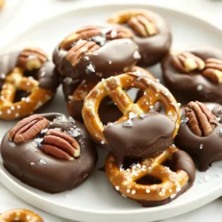 To make Chocolate Covered Pretzel Turtles, you'll need a few simple ingredients. Each one plays an important role in creating this sweet treat. Here’s the list: - 2 cups mini pretzels - 1 cup pecan halves - 1 cup soft caramel candies (unwrapped) - 1 cup semisweet chocolate chips - 1 tablespoon coconut oil - Sea salt for sprinkling (optional) Each ingredient adds flavor and texture. The mini pretzels give a nice crunch. Pecans add a rich, nutty taste. Caramel brings sweetness and a chewy texture. The chocolate coating makes everything even better. Coconut oil helps the chocolate melt smoothly. You can sprinkle sea salt for a tasty contrast. This mix of ingredients ensures you have a delightful snack. {{ingredient_image_1}} First, you need to preheat your oven to 350°F (175°C). This step is key for making soft caramel turtles. While the oven heats, line a baking sheet with parchment paper. This helps the turtles not stick when they cool. Next, arrange your mini pretzels on the baking sheet. Make sure they sit in a single layer. Then, place a pecan half on each pretzel. The pecans add a nice crunch and great flavor. To melt the caramel, grab a microwave-safe bowl. Add the unwrapped soft caramel candies. Heat them in the microwave for 30 seconds at a time. Stir after each interval until the caramel is smooth. Once ready, drizzle or spoon a small amount of caramel over each pretzel and pecan. This will bind everything together. Now, bake the assembly in the oven for about 5-7 minutes. Look for the caramel to become slightly bubbly. After baking, let them cool for about 5 minutes on the sheet. This is where the magic happens. The caramel firms up, making it easier to dip in chocolate later! To melt caramel, use a microwave-safe bowl. Place the soft caramel candies in the bowl. Heat them in 30-second bursts. Stir after each burst. This helps to avoid hot spots. You want the caramel smooth, not burnt. If it feels too thick, add a tiny bit of water. This will make it easier to drizzle. First, combine the chocolate chips and coconut oil in a microwave-safe bowl. Heat in 30-second intervals, stirring until smooth. This mix helps the chocolate coat better. When dipping, use a fork for a clean finish. Let excess chocolate drip back into the bowl. This gives you a nice, even layer. After coating, place your turtles on parchment paper. Don't crowd them; give each turtle space. Let them cool at room temperature first. Then, place them in the fridge for about 30 minutes. This helps the chocolate set nicely. If you want a crunchy texture, let them cool fully before serving. Pro Tips Use Fresh Ingredients: Ensure your caramel and chocolate are fresh for the best flavor and texture. Don't Overheat the Chocolate: Melt the chocolate slowly to avoid burning, which can create a gritty texture. Adjust Salt to Taste: Experiment with the amount of sea salt you sprinkle on top for a sweeter or saltier flavor profile. Store Properly: Keep the pretzel turtles in an airtight container to maintain their crunch and freshness. {{image_2}} You can change the nuts in your pretzel turtles. Pecans are great, but walnuts work well too. Almonds add a nice crunch. You might even try cashews for a different taste. Each nut gives a unique flavor and texture. Experiment with what you like best! Making these turtles gluten-free is easy. Just use gluten-free pretzels. For a vegan option, replace the caramel with vegan caramel candies. You can also swap regular chocolate for dairy-free chocolate chips. This way, everyone can enjoy this treat without worry. You can make your turtles even better with add-ins. Try drizzling white chocolate on top for a sweet twist. Crushed pretzels or nuts can add crunch. You can also sprinkle sea salt for a nice salty touch. Each addition can change the flavor and make it special! You can store chocolate-covered pretzel turtles in an airtight container. Place layers of parchment paper between them to prevent sticking. Keep the container in a cool, dry place. This will keep them fresh and tasty. If you want to save some for later, you can freeze them. First, let them cool completely. Then, wrap each piece in plastic wrap. Place the wrapped turtles in a freezer-safe bag. They can last up to three months in the freezer. Chocolate-covered pretzel turtles stay fresh for about one week at room temperature. If you store them in the fridge, they can last up to two weeks. Just remember to let them sit at room temperature for a few minutes before eating. This makes them taste best! Yes, you can use different types of pretzels. You can choose regular pretzels or chocolate-covered ones. The mini pretzels work best for bite-sized treats. However, larger pretzels can give a unique twist. Just ensure they are sturdy enough to hold the toppings. You know the caramel is done when it is slightly bubbly. After baking for 5-7 minutes, check for bubbles. The caramel should look smooth and shiny. Let it cool for a few minutes before adding chocolate. This step helps keep the turtles from becoming too soft. Absolutely! These treats make great gifts. They look lovely on a plate or in a jar. You can even wrap them in clear bags with a ribbon. Friends and family will love receiving these sweet, crunchy bites. They are perfect for holidays or special occasions. You now know how to make delicious chocolate-covered pretzel turtles. We covered the key ingredients, step-by-step instructions, and helpful tips. You can even try different nuts or make it gluten-free. These treats are fun to make and share. Store them well so they last longer. Remember, they also make great gifts! Enjoy your sweet creations and impress your friends and family with this simple yet tasty snack.