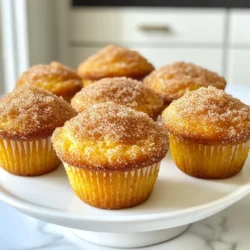 To make these tasty cinnamon sugar donut muffins, gather the following: - 1 ½ cups all-purpose flour - 1 teaspoon baking powder - ½ teaspoon baking soda - ½ teaspoon salt - 1 teaspoon ground cinnamon - ⅓ cup granulated sugar - 1 large egg - ½ cup whole milk - ⅓ cup unsweetened applesauce - 2 tablespoons unsalted butter, melted - 1 teaspoon vanilla extract - ½ cup granulated sugar (for coating) - 1 tablespoon ground cinnamon (for coating) You can swap out some ingredients if you need to: - For all-purpose flour, use whole wheat flour for added fiber. - Instead of whole milk, use almond milk or oat milk for a dairy-free option. - Applesauce can be replaced with mashed banana for a different flavor. - Use coconut oil instead of unsalted butter for a dairy-free treat. - If you lack baking powder, combine ¼ teaspoon baking soda with ½ teaspoon vinegar. Measuring ingredients correctly is key to success. Here are some tips: - Use a dry measuring cup for flour and sugar. Spoon the ingredient into the cup, then level it off with a knife. - For sticky ingredients like applesauce, use a liquid measuring cup for ease. - When measuring brown sugar, pack it into the cup for accuracy. - Always check the expiration dates on baking powder and baking soda for the best rise. {{ingredient_image_1}} First, you need to preheat your oven to 350°F (175°C). This step is key for even baking. While the oven heats, grease a muffin tin or use muffin liners. Using liners makes cleanup easier. In a medium bowl, combine the dry ingredients. Whisk together 1 ½ cups of flour, 1 teaspoon of baking powder, ½ teaspoon of baking soda, ½ teaspoon of salt, and 1 teaspoon of ground cinnamon. Mixing these well ensures that your muffins rise perfectly. In a separate large bowl, mix the wet ingredients. Combine ⅓ cup of granulated sugar, 1 large egg, ½ cup of whole milk, ⅓ cup of unsweetened applesauce, 2 tablespoons of melted unsalted butter, and 1 teaspoon of vanilla extract. Stir until the mixture is smooth and creamy. Slowly add the dry mix to the wet ingredients. Stir gently until just combined. It’s okay to have a few lumps; this keeps the muffins light. Overmixing can make them tough, so be careful here. Now, evenly divide the batter into the muffin tin. Fill each cup about 2/3 full. Bake for 15-18 minutes. To check for doneness, insert a toothpick into the center of a muffin. If it comes out clean, they are ready. Once baked, cool the muffins in the pan for 5 minutes. Then, gently remove them and roll each muffin in a cinnamon-sugar mixture while still warm. Finally, let them cool completely on a wire rack before serving. Enjoy! To get the best muffin texture, mix gently. Overmixing makes muffins tough. You want to combine the wet and dry ingredients until they just come together. A few lumps are fine. This keeps the muffins light and fluffy. Make sure your ingredients are at room temperature. This helps them blend better. Applesauce adds moisture and sweetness. It also acts as a fat substitute. You can replace oil or butter with applesauce. This makes the muffins healthier. Use unsweetened applesauce for less sugar. It keeps the muffins soft and tasty. Plus, it pairs well with cinnamon. Vanilla and cinnamon boost the flavor of your muffins. Use pure vanilla extract for the best taste. It adds warmth and depth. For cinnamon, use fresh ground if you can. It has a stronger flavor than store-bought. Mixing these two ingredients makes each muffin a treat. Don't skip these steps; they make a big difference! Pro Tips Use Room Temperature Ingredients: Allow your egg and milk to come to room temperature before mixing. This helps create a smoother batter and contributes to a lighter texture in your muffins. Don’t Overmix: When combining wet and dry ingredients, mix just until incorporated. Overmixing can lead to dense muffins, so keep it gentle! Check for Doneness: Since oven temperatures can vary, start checking your muffins a couple of minutes before the timer goes off. They should be golden brown and a toothpick inserted should come out clean. Coat While Warm: Rolling the muffins in cinnamon sugar while they are still warm allows the sugar to adhere better, creating an irresistible sweet crust. {{image_2}} You can add chocolate chips to your donut muffins for a sweet twist. Use about ½ cup of mini chocolate chips. Mix them into the batter before you fill the muffin cups. Each bite will burst with chocolate goodness. Kids and adults alike love this variation. The chocolate pairs well with cinnamon, making each muffin a real treat. For a fall-inspired treat, try pumpkin spice cinnamon muffins. Replace half of the applesauce with ½ cup of canned pumpkin puree. Add 1 teaspoon of pumpkin spice to the dry mix. This gives the muffins a warm, cozy flavor. These muffins are perfect for cool autumn days or holiday gatherings. They smell great while baking and taste even better. You can make your muffins healthier by using whole wheat flour. Swap the all-purpose flour for whole wheat flour in the same amount. This adds fiber and nutrients. The muffins may be a bit denser, but they will still taste delicious. You can also reduce the sugar slightly or use a natural sweetener. These changes keep the flavor while making them a better choice. To keep your cinnamon sugar donut muffins fresh, store them in an airtight container. This helps lock in moisture and keeps them soft. You can leave them at room temperature for up to three days. If you want to enjoy them longer, consider refrigerating them. Just remember, they might dry out a bit in the fridge. If you want to save some muffins for later, freezing is a great option. First, let the muffins cool completely. Then, wrap each muffin tightly in plastic wrap. Next, place them in a freezer bag or an airtight container. They can stay good in the freezer for up to three months. When you’re ready to eat them, simply thaw them at room temperature. For the best taste, reheat your muffins in the oven. Preheat the oven to 350°F (175°C). Place the muffins on a baking sheet and heat for about 5 to 10 minutes. This helps revive their warm, soft texture. If you’re in a hurry, you can use the microwave. Heat each muffin for 15 to 20 seconds. Just be careful not to overheat, or they might get tough. Enjoy your warm muffins with a fresh sprinkle of cinnamon sugar! Yes, you can use self-rising flour. Just skip the baking powder and salt. Self-rising flour already has these mixed in. Your muffins will still rise well and taste great. To make these muffins vegan, swap the egg for a flax egg. Mix 1 tablespoon of ground flaxseed with 2.5 tablespoons of water. Let it sit for five minutes until it thickens. Use plant-based milk instead of whole milk. You can also replace melted butter with coconut oil or vegan butter. If your muffins turn out dense, check your mixing method. Overmixing can lead to dense muffins. Make sure to mix until just combined. Also, ensure your baking powder and baking soda are fresh. If they are old, they may not work well. You can find cinnamon sugar donut muffins at many bakeries and coffee shops. Stores like Dunkin’ and Starbucks often have similar treats. Check your local grocery stores too; they may have fresh muffins in the bakery section. To sum up, we covered key muffin ingredients, step-by-step baking, and clever tips for success. You learned about ingredient substitutions and proper measurements. We shared techniques for great texture and flavor enhancements. I also discussed fun variations and how to store muffins for freshness. Finally, enjoy your baking journey. With these ideas, you can make delicious muffins that everyone loves. Happy baking!
