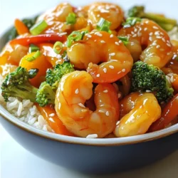 Here’s what you need for a tasty Orange Sesame Shrimp Stir Fry: - 1 pound large shrimp, peeled and deveined - 1 tablespoon sesame oil - 2 tablespoons vegetable oil - 1 bell pepper, sliced (red or yellow) - 1 cup broccoli florets - 2 carrots, julienned - 3 green onions, chopped - 2 cloves garlic, minced - 1 tablespoon fresh ginger, grated - 1/4 cup high-quality soy sauce - 1/4 cup fresh orange juice - Zest of 1 orange - 1 tablespoon honey - 1 tablespoon sesame seeds - Salt and pepper to taste - Cooked jasmine rice or noodles for serving When choosing shrimp, look for firm and shiny ones. Fresh shrimp taste best. If you want a quick meal, buy pre-peeled shrimp. For the vegetables, use bright and crisp ones. Fresh ginger adds a strong flavor, while fresh orange juice gives a nice sweetness. Honey balances the saltiness of the soy sauce. Always select high-quality soy sauce. Look for brands with no added preservatives. Fresh sesame oil enhances the flavor. When it comes to vegetables, local, seasonal ones are best. Organic options can also be healthier. For the shrimp, wild-caught is often tastier than farmed. Choose a juicy orange for zest and juice; it makes a big difference! {{ingredient_image_1}} 1. Prepare the shrimp. Start by taking 1 pound of large shrimp. Peel and devein them. Place the shrimp in a large bowl. Season them with a pinch of salt and pepper. Set them aside for now. 2. Make the sauce. In a small bowl, whisk together 1/4 cup of soy sauce, 1/4 cup of fresh orange juice, and the zest of 1 orange. Add 1 tablespoon of honey and 1 tablespoon of sesame seeds. Mix well and set this aside. 3. Heat the pan. Grab a large skillet or wok. Heat 1 tablespoon of sesame oil and 2 tablespoons of vegetable oil over medium-high heat. 4. Cook the vegetables. Add 2 cloves of minced garlic and 1 tablespoon of grated fresh ginger to the pan. Sauté for about 30 seconds until it smells great. Then, add the sliced bell pepper, broccoli florets, and julienned carrots. Stir-fry for 3-4 minutes until the veggies are tender-crisp. 5. Add the shrimp. Push the veggies to one side of the pan. Add the seasoned shrimp. Cook for about 2-3 minutes until the shrimp turns pink and opaque. Stir occasionally for even cooking. 6. Combine everything. Pour the sauce over the shrimp and vegetables. Toss everything together. Make sure the shrimp and veggies are coated with the sauce. Let it simmer for 2 minutes to heat through. 7. Finish it off. Remove the pan from heat. Sprinkle the chopped green onions over the stir fry for a fresh touch. Serve the Orange Sesame Shrimp Stir Fry over jasmine rice or noodles. Enjoy your vibrant dish! To cook shrimp perfectly, use fresh ones if you can. They should be pink and firm. If you use frozen shrimp, thaw them first. Pat them dry to remove excess water. This keeps them from steaming when cooked. Heat your pan until hot before adding the shrimp. Cook them for 2-3 minutes until they turn pink and opaque. Avoid overcooking, as shrimp can become tough and rubbery. You can customize the flavor in your stir fry. If you want more sweetness, add extra honey or orange juice. For a tangy kick, squeeze in more orange juice. If you like heat, add red pepper flakes or sriracha. Always taste as you go. This helps you find the right balance for your palate. Garnishing makes your dish look and taste better. Sprinkle chopped green onions on top for freshness. Add sesame seeds for crunch and a toasty flavor. A wedge of orange on the side adds brightness and a fun look. Serve your stir fry over jasmine rice or noodles to soak up the tasty sauce. This adds both color and texture to your plate. Pro Tips Fresh Ingredients: Always use fresh shrimp and vegetables for the best flavor and texture in your stir fry. High Heat Cooking: Stir frying requires high heat; make sure your pan is hot enough before adding the ingredients to achieve that perfect sear. Prep Ahead: For a quicker cooking process, prep all your ingredients before you start cooking to ensure everything is ready to go. Adjust the Sauce: Feel free to adjust the sweetness or saltiness of the sauce to suit your taste by adding more honey or soy sauce as desired. {{image_2}} You can change the veggies in your stir fry. Broccoli is great, but try snap peas or bok choy. They add crunch and color. You can also use zucchini or mushrooms for a different taste. Just remember to cut them small, so they cook fast. Mixing different colors makes the dish look fun and inviting! Want to spice things up? Add red pepper flakes for heat. Start with a small pinch to test your taste. If you like it mild, skip the spice. You can also add sweet bell peppers for a nice balance. They give you sweetness and a pop of color. Adjust the heat to fit your style! If you need gluten-free options, use tamari instead of soy sauce. It tastes great and works well in this dish. For a low-carb choice, swap jasmine rice for cauliflower rice. It’s a healthy twist. You can also leave out honey if you prefer no sugar. Keep it simple and still delicious! Store leftover Orange Sesame Shrimp Stir Fry in an airtight container. It will stay fresh for up to three days in the fridge. To keep the shrimp tender, avoid stacking too much on top of each other. If you want to keep the flavors bright, add a splash of orange juice before sealing. This helps maintain that zesty taste. If you want to save it for later, you can freeze the stir fry. Place it in a freezer-safe container or bag. Make sure to remove as much air as possible to prevent freezer burn. It will last for up to three months in the freezer. When you're ready to eat, thaw it overnight in the fridge. This way, the shrimp and veggies will keep their texture and flavor. To reheat, use a skillet over medium heat. Add a splash of water or broth to keep it moist. Stir often to heat evenly. If you prefer the microwave, place it in a microwave-safe dish. Cover it loosely to allow steam to escape. Heat in 30-second intervals, stirring in between, until warmed through. Enjoy it with fresh jasmine rice or noodles for a quick meal! To cook shrimp perfectly, look for a bright pink color. They should also be opaque. Start by heating oil in a pan. Once hot, add the shrimp. Cook for 2-3 minutes on each side. Stir gently to prevent sticking. Remove them as soon as they change color. Overcooked shrimp become tough and rubbery. Always keep an eye on them while cooking! Yes, you can use frozen shrimp! Just make sure to thaw them first. Place them in cold water for about 15-20 minutes. This helps them defrost evenly. After thawing, pat them dry with a paper towel. This step helps avoid excess water in your stir fry. Follow the same cooking steps as fresh shrimp. The flavors will still shine through! This dish is not only tasty but also nutritious. Here’s a quick breakdown per serving: - Calories: About 300 - Protein: 25 grams - Carbohydrates: 20 grams - Fat: 15 grams - Fiber: 3 grams - Sugar: 5 grams These numbers may vary based on the specific brands and amounts you use. The shrimp add protein, while the veggies provide vitamins. Enjoy this meal guilt-free! In this article, we explored how to make a delicious Orange Sesame Shrimp Stir Fry. You learned about the best ingredients, cooking steps, and smart tips. We also covered variations to suit your taste and dietary needs. Remember, fresh shrimp and the right seasoning make a big difference. Store leftovers properly to enjoy later. Follow these steps for a tasty meal that impresses everyone. Enjoy your cooking journey and let your flavors shine!