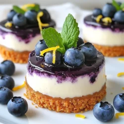 - 1 ½ cups raw cashews (soaked for 4 hours) - ½ cup coconut cream - ¼ cup maple syrup - 2 tablespoons lemon juice - Zest of 1 lemon - 1 teaspoon vanilla extract - 1 cup fresh blueberries (plus extra for topping) - 1 cup pitted medjool dates - 1 cup almond flour - ½ teaspoon sea salt - 2 tablespoons coconut oil (melted) Gathering the right ingredients is key to making a vegan lemon blueberry cheesecake. First, soak the raw cashews for four hours. This softens them, which helps create that creamy texture. Next, you’ll need coconut cream. It adds richness and a smooth feel to the filling. Maple syrup will sweeten the cheesecake. It adds a nice flavor without using refined sugar. The lemon juice and zest give a bright, zesty taste. The vanilla extract brings warmth to the dish. Fresh blueberries not only taste great but also look beautiful. For the crust, you’ll use pitted medjool dates and almond flour. Dates provide natural sweetness and act as a binder. Almond flour adds a nutty flavor and a nice crunch. Sea salt enhances all the flavors. Finally, melted coconut oil helps to hold the crust together. These ingredients combine to create a delightful dessert that everyone can enjoy. {{ingredient_image_1}} - First, gather 1 cup of pitted medjool dates, 1 cup of almond flour, and ½ teaspoon of sea salt. - Add the dates, almond flour, and sea salt to a food processor. Blend until it looks like sticky crumbs. - Next, take a springform pan and press the crust firmly into the bottom. Make sure it is even and compact. - Place the pan in the freezer. This helps the crust set while you make the filling. - Now, take 1 ½ cups of soaked raw cashews and drain them. Put them into a high-speed blender. - Add ½ cup of coconut cream, ¼ cup of maple syrup, 2 tablespoons of lemon juice, zest of 1 lemon, and 1 teaspoon of vanilla extract. Blend until smooth and creamy. - Gently fold in 1 cup of fresh blueberries. Make sure some blueberries stay whole for a nice texture. - Pour the filling over the crust. Use a spatula to smooth the top. - Cover the cheesecake with plastic wrap. Freeze it for at least 4 hours or until it is firm. - After it chills, carefully remove the cheesecake from the springform pan. - Top with more fresh blueberries and a sprinkle of lemon zest before serving. Enjoy your creamy delight! Soaking the cashews is key. It softens them, making blending easier. I soak my cashews for at least four hours. This helps create a smooth and creamy filling. When blending, use a high-speed blender. Start on low, then increase the speed. This helps the cashews break down fully. Scrape the sides of the blender to mix everything well. Aim for a silky texture with no lumps. For a stunning presentation, serve slices on a decorative plate. Top each slice with fresh blueberries. A sprinkle of lemon zest adds a nice touch. You can also add mint leaves for color. Pair the cheesecake with fruity drinks or herbal teas. A refreshing drink brings out the cheesecake’s flavors. Enjoy it as a sweet ending to a meal or a snack. If you want the cheesecake sweeter, add more maple syrup. Taste the filling before pouring it onto the crust. You can always adjust it to your liking. To enhance the flavor, try adding spices. A pinch of cinnamon or nutmeg can boost the taste. You might also add a few drops of almond extract for a twist. This adds depth to your creamy delight. Pro Tips Soak Cashews Properly: Soaking the cashews for at least 4 hours helps achieve a creamy texture in the cheesecake filling. If you're short on time, you can soak them in hot water for 1 hour instead. Use Fresh Ingredients: Fresh blueberries and organic lemons will enhance the flavor of your cheesecake. Opt for seasonal produce whenever possible for the best taste. Don’t Skip the Freezing: Freezing the cheesecake not only helps it set properly but also improves the flavor as it melds together. Ensure it’s covered well to prevent freezer burn. Garnish Creatively: Adding fresh mint leaves or edible flowers as a garnish can elevate your cheesecake's presentation and make it look even more appetizing. {{image_2}} When making vegan lemon blueberry cheesecake, you may want to cater to different diets. Here are some options: - Nut-free options: Use sunflower seeds instead of cashews. Soak them in water for a few hours. This gives a creamy texture without nuts. - Gluten-free substitutions: Substitute almond flour with gluten-free oat flour or ground sunflower seeds. Ensure they mix well with dates for a sturdy crust. You can change the flavors to keep things exciting. Here are some fun ideas: - Other fruit combinations: Try strawberries, raspberries, or mangoes in place of blueberries. Just adjust the amount of sweetener based on the fruit's natural sweetness. - Chocolate or caramel toppings: Drizzle melted dark chocolate or homemade caramel over the cheesecake before serving. This adds a rich flavor and makes it look fancy. You can choose to make your cheesecake raw or baked. Each method has its perks: - Differences in preparation methods: A raw cheesecake uses blended ingredients and sets in the freezer. A baked cheesecake requires cooking in the oven, giving it a firmer texture. - Pros and cons of baking: Baking can enhance flavors and create a warm dessert. However, it takes more time and effort. Raw is quick and keeps the fresh taste of fruits. To keep your vegan lemon blueberry cheesecake fresh, place it in the fridge. Use an airtight container or cover it tightly with plastic wrap. This helps prevent air from drying it out. The ideal fridge temperature is between 34°F and 40°F. This range keeps the cheesecake creamy and tasty. If you have extra cheesecake, you can freeze it. First, slice the cheesecake into pieces. Wrap each slice in plastic wrap. Then, place them in a freezer-safe bag or container. This method keeps them fresh for up to three months. When you’re ready to eat, take a slice out and let it thaw in the fridge for a few hours. This helps keep the texture nice and smooth. The cheesecake lasts about a week in the fridge. After that, it may start to lose flavor and texture. For frozen cheesecake, it stays good for three months. Look for signs of spoilage, like an off smell or a change in texture. If you notice these signs, it’s best to discard the cheesecake to stay safe. Yes, you can make this cheesecake a day or two before you plan to serve it. Just store it in the freezer. This way, it stays fresh and tasty. Before serving, let it sit in the fridge for a while. If you need a substitute for coconut cream, try using silken tofu or cashew cream. Both give a creamy texture. They also blend well in the filling. If your cheesecake hasn’t set, it might need more time in the freezer. Try freezing it for another hour or two. If it still doesn't set, blend in more soaked cashews to thicken the mixture. No, this recipe is not nut-free. It uses raw cashews and almond flour. If you need a nut-free option, use sunflower seed butter or oat flour instead. Yes, you can use frozen blueberries. Just remember to thaw and drain them first. This will help avoid extra liquid in the filling. We covered how to make a delicious vegan cheesecake from scratch. You learned about the key ingredients, like soaked cashews and fresh blueberries. I shared step-by-step instructions for the crust and filling. Remember the tips to make it extra creamy and the variations to fit your diet. Proper storage keeps your cheesecake fresh longer. Now, you have the tools to impress anyone with this tasty dessert. Enjoy creating your vegan cheesecake—it's worth it!