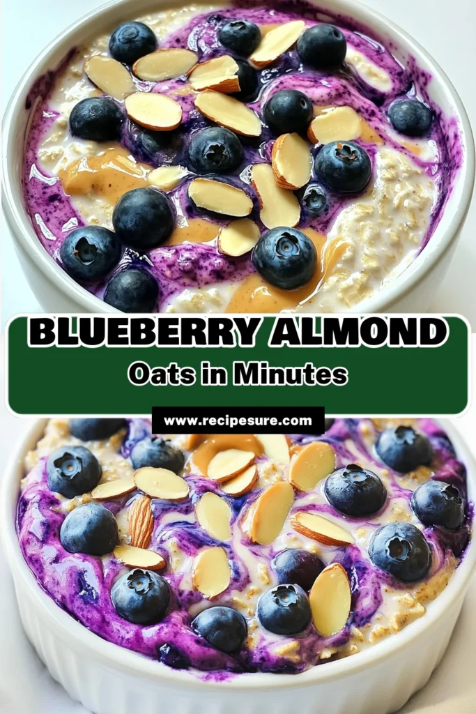 Start your day with a delicious and nutritious breakfast by making these Blueberry Almond Overnight Oats! This easy recipe combines rolled oats, almond milk, Greek yogurt, and fresh blueberries for a wholesome morning treat. Perfect for busy mornings, just prep the night before and enjoy a tasty, energizing meal when you wake up. Click to discover the full recipe and treat yourself! #OvernightOats #HealthyBreakfast #BlueberryRecipes #MealPrepIdeas