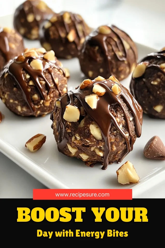 Looking for a delicious yet healthy snack? Try this Chocolate Energy Bites recipe featuring rich espresso for a delightful boost! These no-bake energy bites with oats are perfect as vegan chocolate snacks. Packed with almond butter, cocoa powder, and dark chocolate chips, they are a nutritious treat you'll love. Whip up these Espresso energy bites in just 10 minutes! Save this recipe for healthy snacks with oats! #ChocolateEnergyBites #EspressoEnergyBites #HealthySnacks #NoBakeEnergyBites
