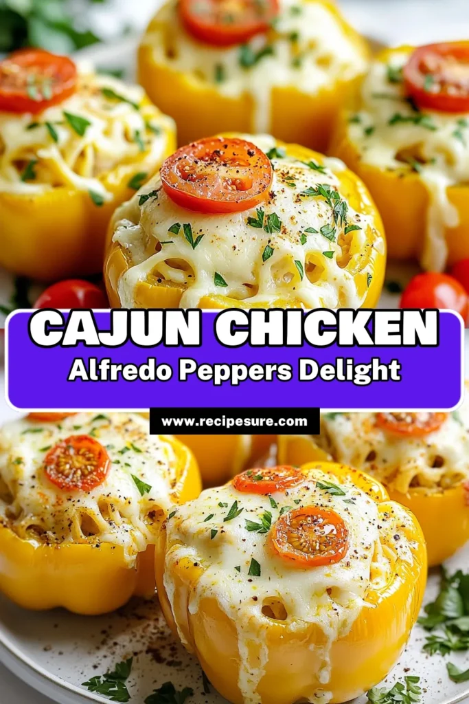 Indulge in this mouthwatering Cajun Chicken Alfredo Stuffed Peppers recipe! Bursting with flavor, these Cajun stuffed bell peppers blend perfectly with creamy Alfredo pasta and shredded chicken, making it an easy chicken dinner that's sure to impress. Ideal for weeknight meals, these stuffed peppers are not only delicious but also visually stunning. Save and share this recipe for a tasty twist on traditional stuffed peppers! #CajunChickenAlfredo #StuffedPeppersRecipe #EasyChickenDinner #CajunStuffedBellPeppers