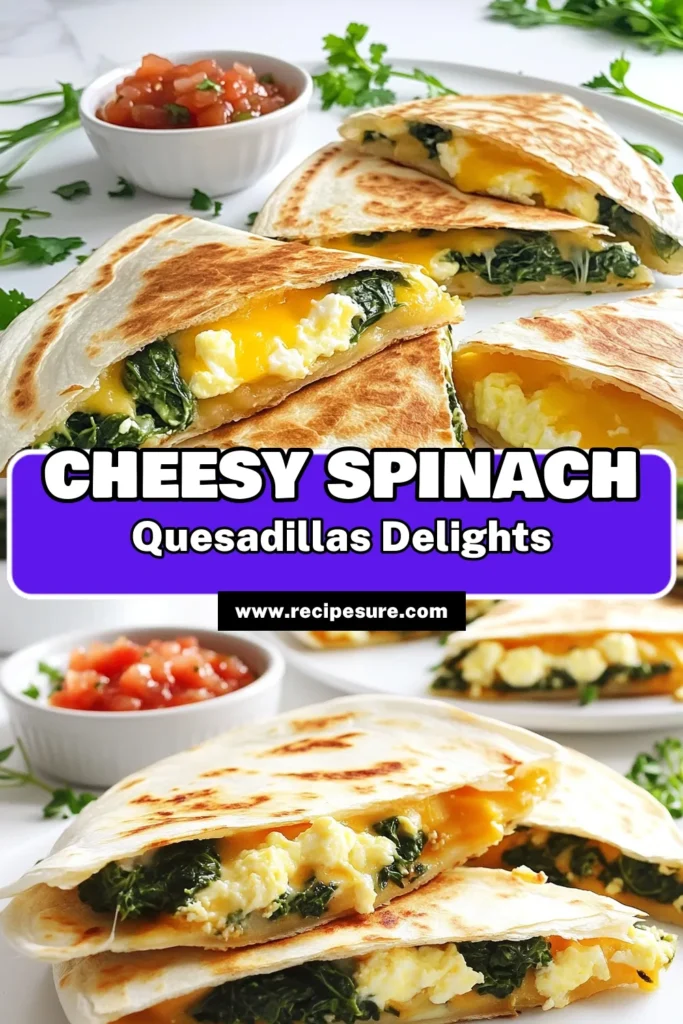 Start your day deliciously with Cheesy Spinach Breakfast Quesadillas! These easy-to-make quesadillas combine fresh spinach and gooey cheese for a tasty breakfast packed with flavor. With just a few simple ingredients and quick steps, you can whip up this delightful meal in no time. Click through for the full recipe and tips on presentation! Don’t miss out on this tasty treat! #BreakfastRecipes #SpinachQuesadillas #EasyBreakfast #CheesyGoodness