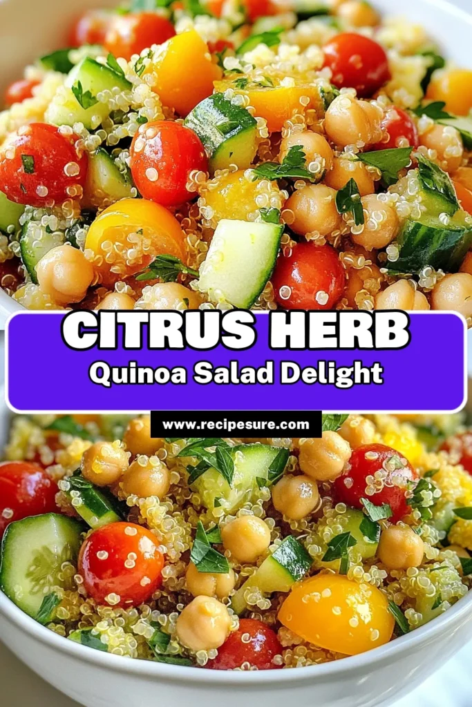 Discover the zesty delight of this Citrus Herb Quinoa Salad! This healthy quinoa salad is packed with fresh citrus flavors and vibrant veggies, making it a perfect refreshing quinoa salad for any occasion. Easy to prepare, this quinoa salad recipe is not only delicious but also nutritious. Try this zesty salad recipe today and enjoy a burst of flavor with every bite! Save for later and enjoy! #QuinoaSalad #HealthyEating #FreshSalad #CitrusSalad