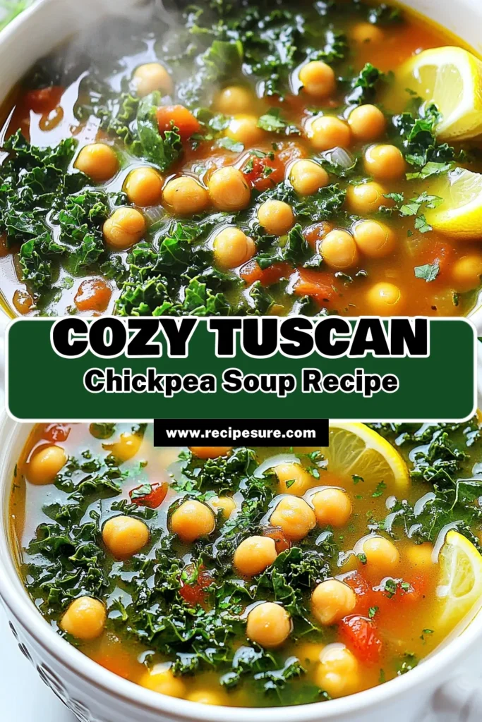 Warm up with a delicious bowl of Tuscan Chickpea Kale Soup! This easy recipe combines protein-packed chickpeas and nutrient-rich kale in a flavorful veggie broth. Perfect for a cozy dinner or healthy lunch, this soup is not only tasty but also quick to make. Click through to explore the full recipe and bring a bit of Tuscany to your table today! #TuscanSoup #HealthyRecipes #ComfortFood #VegetarianCuisine