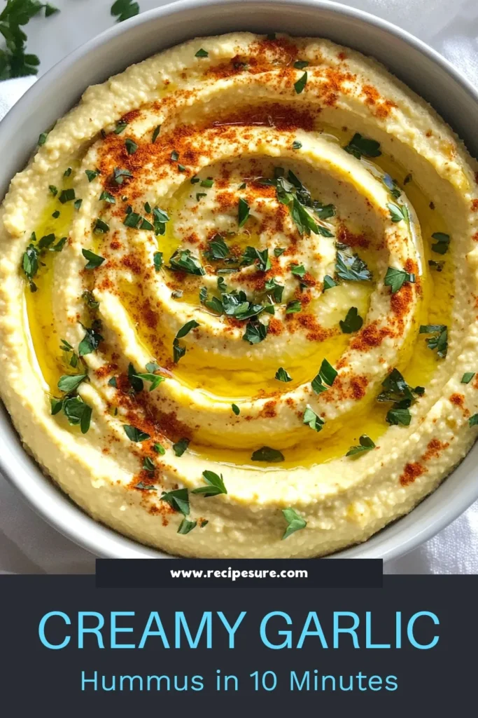 Discover the ultimate creamy roasted garlic hummus recipe that brings a delightful twist to your snacking! This homemade hummus recipe is quick, easy, and perfect for dipping. Enjoy this vegan hummus dip made with roasted garlic for a rich flavor. Serve it alongside fresh veggies or pita. Elevate your gatherings with this easy chickpea hummus that everyone will love! Save this recipe for your next party! #HummusRecipe #VeganSnacks #RoastedGarlic #ChickpeaHummus