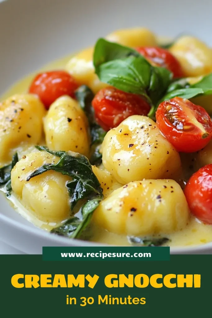 Indulge in this easy Creamy Tuscan Gnocchi recipe, perfect for weeknight dinners! This one-pot creamy gnocchi features tender potato gnocchi, fresh spinach, and juicy tomatoes all enveloped in a rich, velvety sauce. Discover the simplicity of Italian cooking with this delicious dish. Save this Italian gnocchi recipe with tomatoes for an unforgettable meal that delights the whole family. Try it tonight! #TuscanGnocchi #GnocchiRecipe #ItalianCooking #EasyDinners