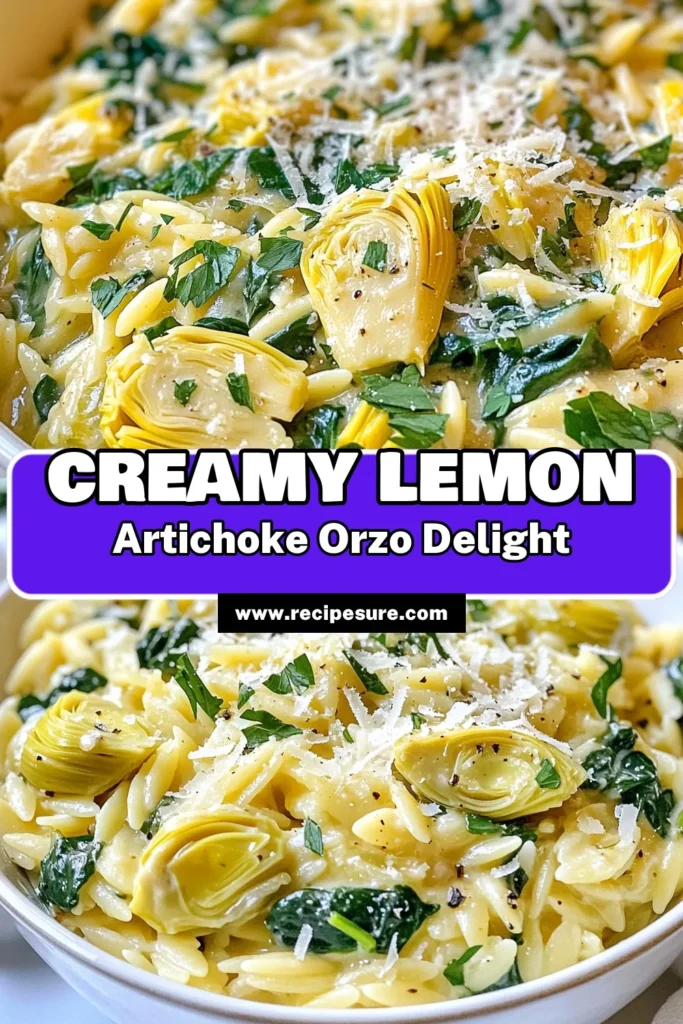 Indulge in the delightful Creamy Lemon Artichoke Orzo Skillet! This easy and flavorful dish combines creamy lemon orzo and artichoke hearts for a vegetarian pasta experience you'll love. Perfect for weeknight dinners, this orzo pasta recipe is rich, fresh, and features spinach for added nutrition. Ready in just 30 minutes, get cooking now! Save this spinach artichoke recipe for a delicious meal! #VegetarianPasta #OrzoPastaRecipes #CreamyLemonOrzo #ArtichokeOrzoSkillet