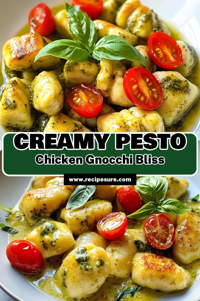 Indulge in a bowl of Creamy Pesto Chicken Gnocchi! This Easy Chicken Gnocchi Recipe combines juicy chicken with tender gnocchi, coated in a rich and creamy pesto sauce. Perfect for busy nights, this One-Pot Chicken Gnocchi dish takes just 25 minutes to prepare. Enjoy a comforting meal that the whole family will love! Save this recipe for your next dinner! #CreamyPestoChickenGnocchi #EasyChickenGnocchiRecipe #PestoGnocchiWithChicken #CreamyPastaDishes