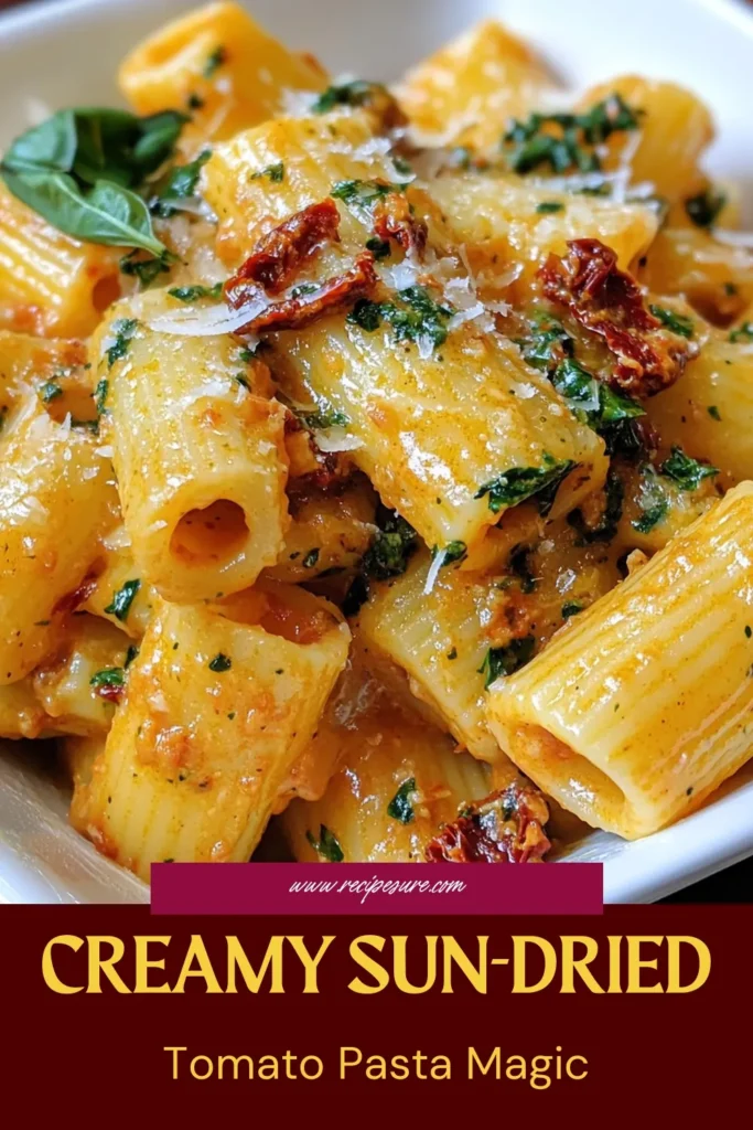 Discover the irresistible Creamy Sun-Dried Tomato Rigatoni, a delicious addition to your collection of easy pasta recipes. This sun-dried tomato pasta features rich flavors and a creamy sauce that perfectly coats the rigatoni. Perfect for busy weeknights, it enhances your dining experience while being simple to make. Elevate your Italian pasta dishes with this delightful recipe. Try it today and enjoy! #PastaRecipe #ItalianCooking #SunDriedTomatoes #CreamyPasta