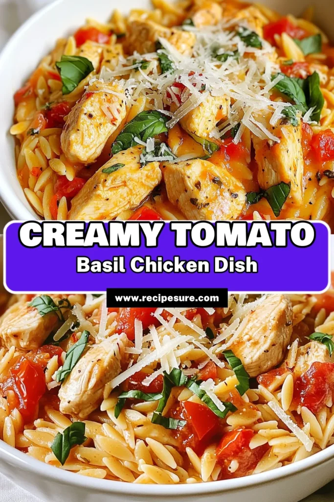 Indulge in this delightful Creamy Tomato Basil Chicken Orzo that’s perfect for an easy weeknight dinner. This one pot chicken recipe combines tender chicken breasts, orzo pasta, and a rich creamy tomato basil sauce for a comforting meal your family will love. Quick to make and full of flavor, it’s ideal for busy nights. Save this Creamy Tomato Basil Chicken recipe for your next dinner! #OrzoPastaRecipes #EasyChickenDinner #OnePotChickenRecipe #TomatoBasilChickenOrzo