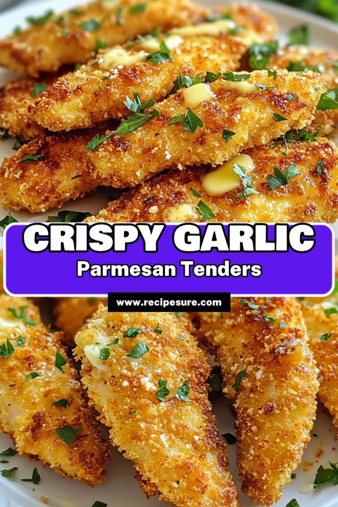 Indulge in these Garlic Parmesan chicken tenders, a must-try baked chicken tenders recipe that’s perfect for any meal! Crispy garlic chicken tenders are coated in a flavorful Parmesan and breadcrumb mixture, making them an easy chicken tenders option for busy weeknights. Ready in just 40 minutes, these delicious Parmesan chicken tenders will please the whole family. Click now to save this easy recipe! #ChickenTenders #EasyRecipes #BakedChicken #GarlicParmesan