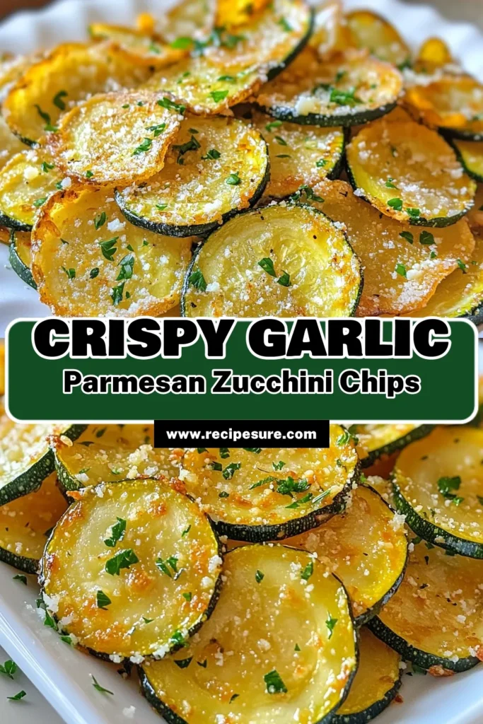 Discover the ultimate Garlic Parmesan Zucchini Chips with this easy baked zucchini chips recipe! Perfect for a healthy snack or a delicious zucchini appetizer recipe, these crispy zucchini chips are made with just a few ingredients like Parmesan cheese and garlic. Enjoy guilt-free snacking by making your own at home. Don't miss out on this tasty treat—save the recipe now! #HealthySnackIdeas #ZucchiniAppetizerRecipe #CrispyZucchiniChips #BakedZucchiniChipsRecipe