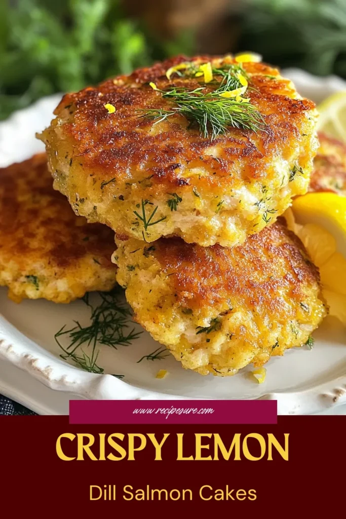Try this delicious Lemon Dill Salmon Cakes recipe for a healthy seafood dinner! Using wild-caught salmon, these easy salmon patties are packed with flavor from fresh dill and zesty lemon. Crunchy panko breading gives these healthy seafood cakes a perfect texture. In just 25 minutes, you can enjoy these delightful panko salmon cakes. Save this recipe for a tasty, nutritious meal today! #LemonDillSalmonCakes #HealthyRecipes #SeafoodLover #EasyCooking