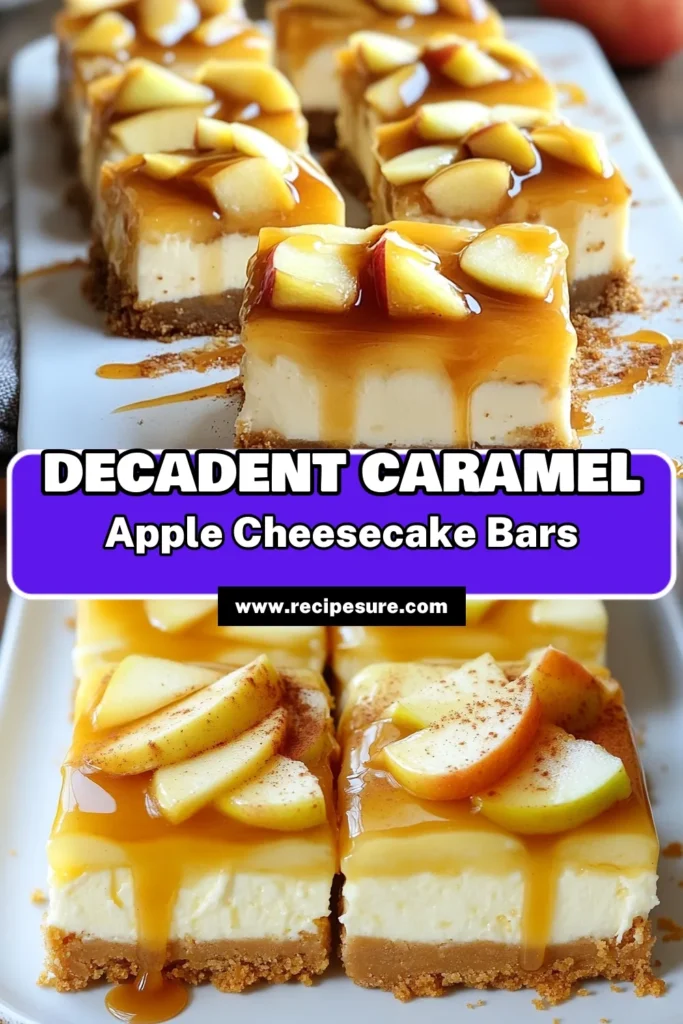 Indulge in these delicious Caramel Apple Cheesecake Bars, the ultimate easy cheesecake dessert for fall! This creamy apple cheesecake mixes tangy apples and rich caramel for a no-bake cheesecake bars treat that's sure to impress. Perfect for gatherings or cozy nights in. Get the full recipe and make your autumn sweeter! Save this fall dessert recipe and share your creations! #CaramelAppleCheesecake #FallDessert #CheesecakeBars #EasyRecipes