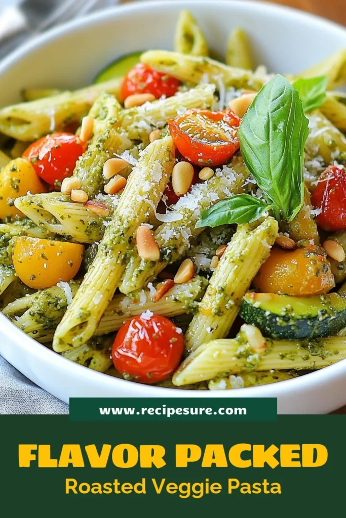 Discover the deliciousness of roasted veggie pesto pasta, a seasonal vegetable pasta recipe that's both healthy and easy to make. This basil pesto pasta dish brings together perfectly roasted vegetables and creamy pesto for a flavorful meal. Perfect for busy evenings or a cozy dinner, this recipe is a must-try! Save this easy roasted vegetables recipe to enjoy a wholesome dinner tonight! #PastaRecipe #HealthyEating #VeggiePasta #PestoLovers