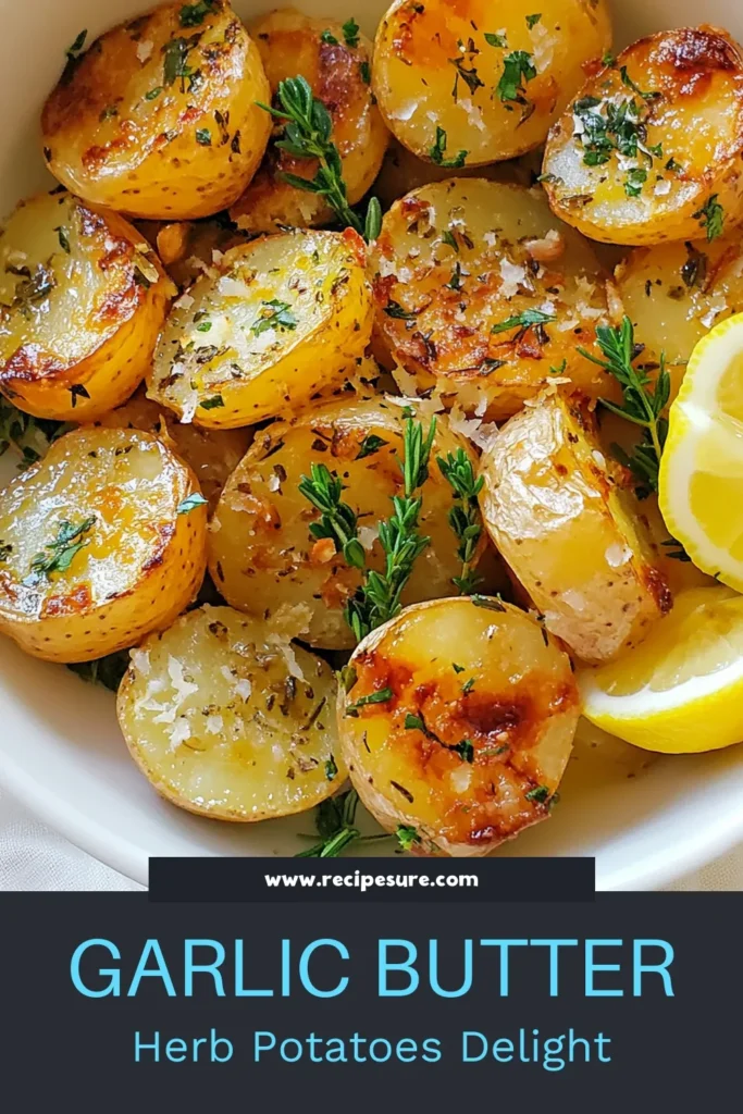 Discover the ultimate Garlic Butter Herb Potatoes, a delicious baby potatoes recipe that’s sure to impress! These easy side dish recipes combine roasted baby potatoes with rich garlic butter and fresh herbs, creating the perfect blend of flavors. With a zesty lemon twist, these lemon garlic potatoes are a must-try cooking staple. Elevate your dinner table today and save this recipe for your next meal! #GarlicButterPotatoes #HerbRoastedPotatoes #EasySideDishes #BabyPotatoesRecipe