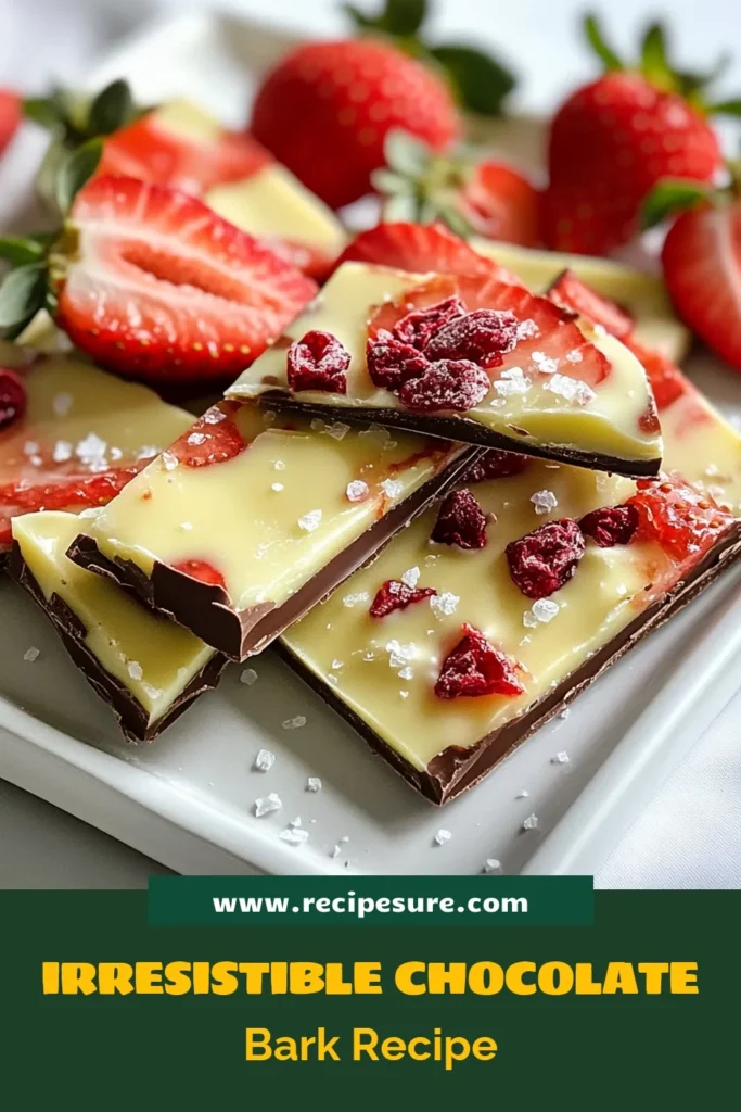 Indulge in this delightful chocolate covered strawberry bark, the perfect no-bake chocolate dessert for any occasion! This easy chocolate bark recipe combines dark and white chocolate, enhanced with crunchy freeze-dried strawberries. Learn how to make chocolate bark that both looks and tastes amazing. Perfect for sharing or enjoying alone. Save this recipe for a sweet treat! #ChocolateBark #EasyDessert #NoBakeRecipe #ChocolateCoveredStrawberries