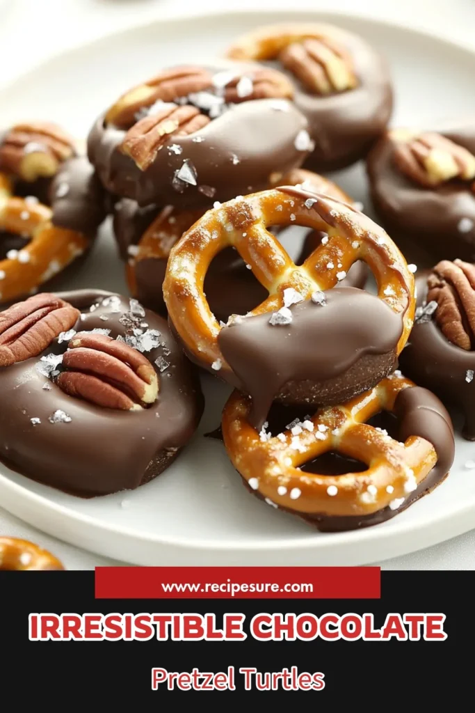 Indulge in this delicious chocolate covered pretzels recipe with our easy caramel turtles! These chocolate turtles with pretzels combine crunchy mini pretzels, soft caramel, and rich chocolate for the ultimate dessert with pretzels and chocolate. Perfect for parties or a sweet treat at home, these pretzel turtles are a must-try! Click to get the full recipe and make your own tasty batch! #ChocolateCoveredPretzels #PretzelTurtlesRecipe #EasyCaramelTurtles #DessertWithPretzels