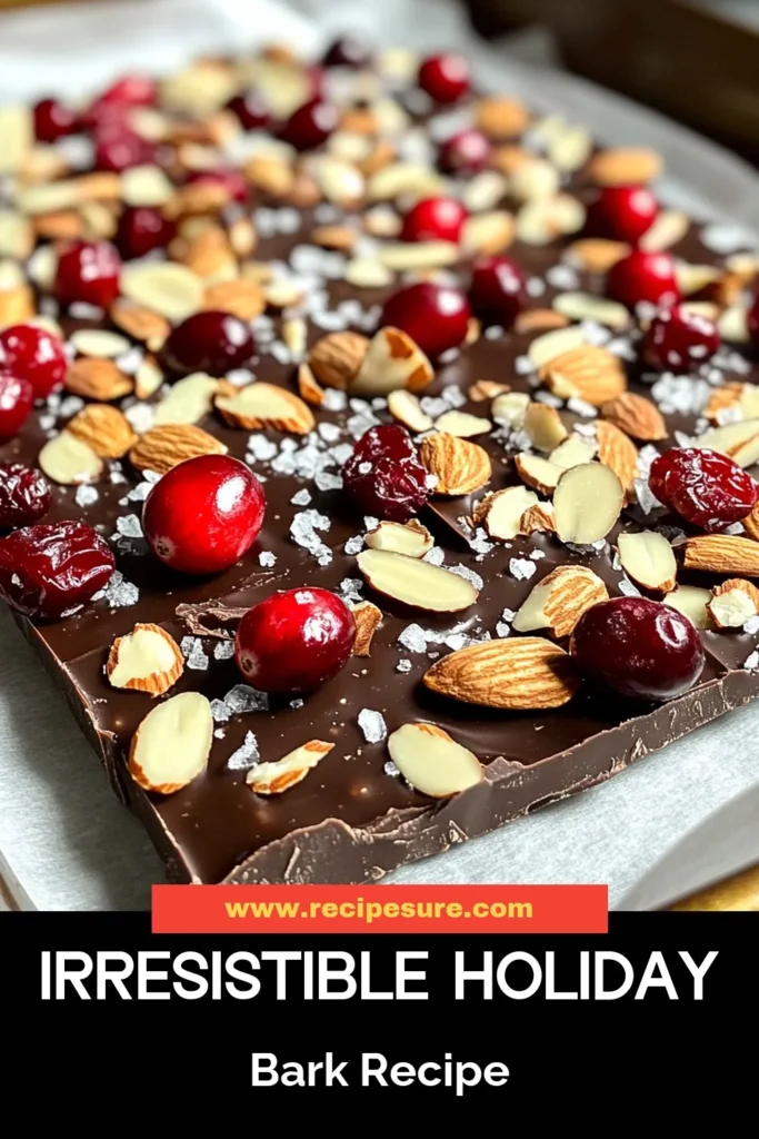 Indulge in the festive spirit with this delightful Cranberry Almond Bark! This easy chocolate bark recipe combines rich dark chocolate with crunchy almonds and tart cranberries, making it a perfect holiday treat. Experience the joy of homemade Holiday Chocolate Bark Recipe that everyone will love. Impress guests with this Dark Chocolate Bark with Nuts that’s simple to make and visually stunning. Click to save this Festive Candy Recipe for your holiday gatherings! #HolidayBark #ChocolateRecipes #DessertIdeas #CranberryAlmondBark