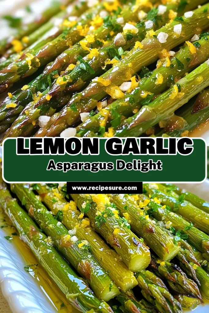 Discover a delightful Lemon Garlic Asparagus recipe that transforms fresh asparagus into a vibrant side dish! This roasted asparagus with garlic is incredibly easy to prepare and packed with flavor, making it a perfect addition to any meal. Enjoy this healthy asparagus recipe that combines zesty lemon and fragrant garlic. Try this lemon roasted vegetables recipe today and elevate your dinners! Save this easy asparagus side dish for a tasty treat! #HealthyEating #AsparagusRecipes #EasySideDishes #VeganRecipes