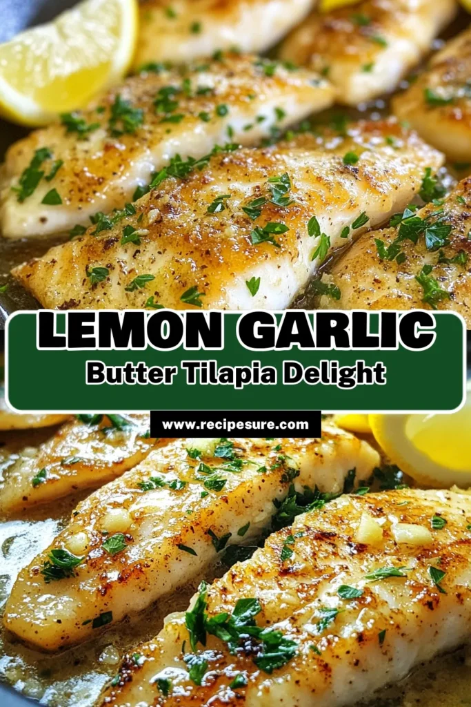 Savor a delicious Garlic Butter Lemon Tilapia with our easy tilapia dinner recipe! These lemon tilapia fillets are packed with flavor and ready in just 20 minutes, making them a perfect choice for busy weeknights. This healthy seafood recipe is not only quick but also an impressive dish to serve. Get cooking today and enjoy a memorable meal! Don't forget to save this recipe for later! #GarlicButterTilapiaRecipe #EasyTilapiaDinner #HealthySeafoodRecipes #QuickFishRecipes