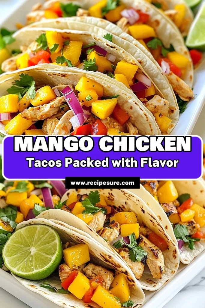 Get ready to spice up your dinner with these Spicy Mango Chicken Tacos! This easy chicken tacos recipe features juicy chicken, sweet mango, and smoky peppers for a tropical twist. Perfect for a quick spicy taco dinner, follow our guide on how to make chicken tacos in just 25 minutes. Serve these vibrant tacos at your next gathering and watch them disappear! Don't forget to save this recipe! #SpicyMangoChickenTacos #TacoNight #EasyTacos #MangoRecipes