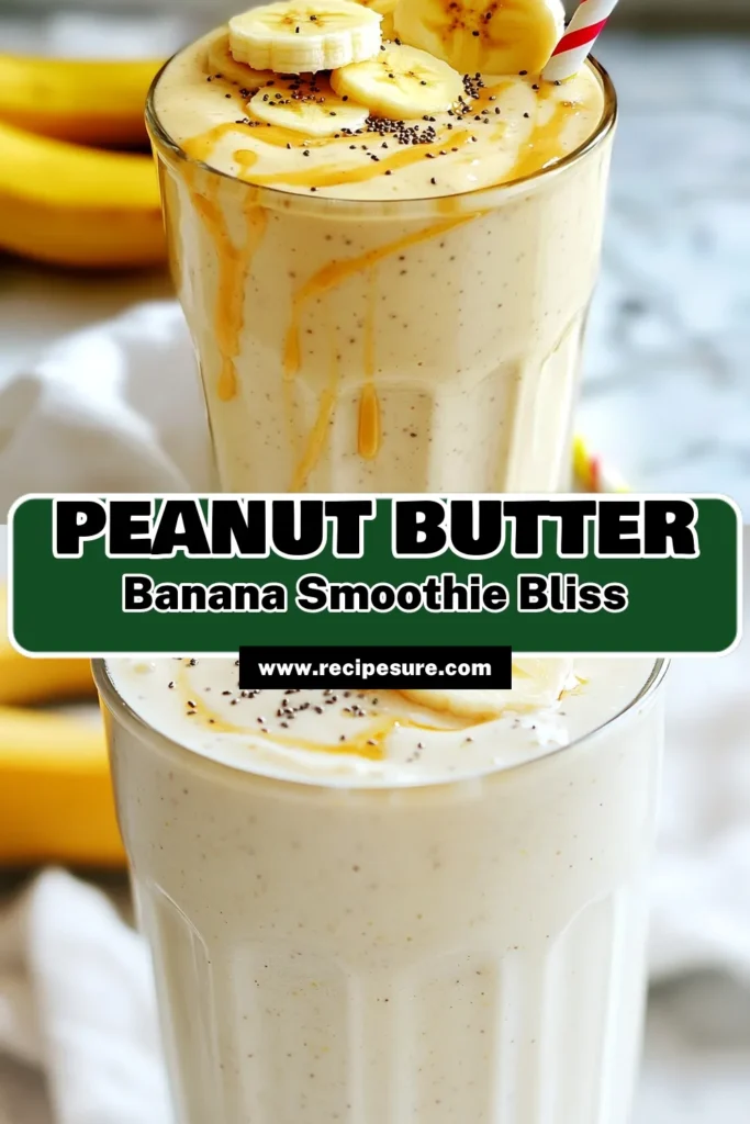 Indulge in a delicious and nutritious Peanut Butter Banana Smoothie that's perfect for any time of day! This Healthy Banana Smoothie Recipe blends ripe bananas, creamy peanut butter, and silky almond milk for a satisfying treat. Boost your protein intake with Greek yogurt and chia seeds in this Protein Smoothie with Peanut Butter. Quick to make in just 5 minutes, it's a delightful way to start your day. Save this recipe for a tasty Almond Milk Smoothie or Chia Seed Smoothie Recipe! #PeanutButterBanana #HealthySmoothie #ProteinSmoothie #BananaSmoothie