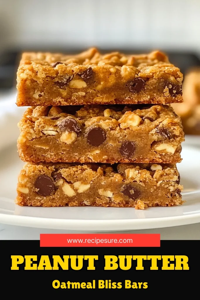 Indulge in these delicious Peanut Butter Oatmeal Cookie Bars, the perfect Healthy Peanut Butter Dessert to satisfy your sweet cravings! This Easy Oatmeal Bars Recipe is not only simple to make but also gluten-free, with No Flour Peanut Butter Bars that everyone will love. Packed with creamy peanut butter and oats, these bars are a nutritious treat. Make a batch today and enjoy a guilt-free dessert! Save this recipe for later! #PeanutButterDessert #GlutenFree #HealthySnacks #OatmealBars