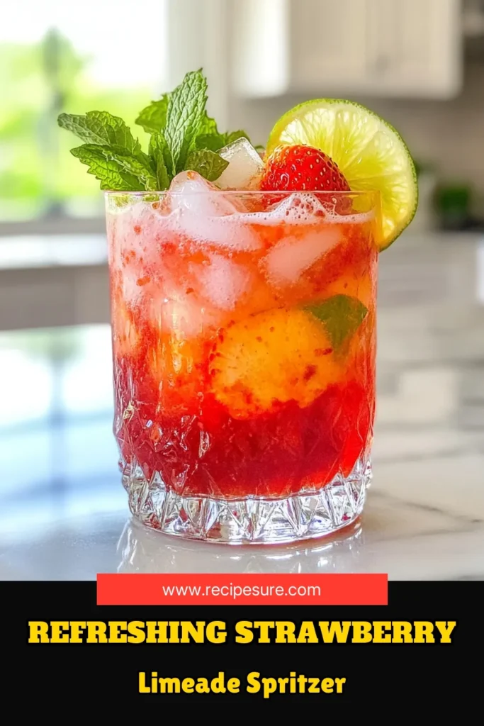 Quench your thirst this summer with a delicious strawberry limeade spritzer! This refreshing summer drink combines fresh strawberries, tart lime juice, and sparkling water for a delightful non-alcoholic spritzer recipe that’s perfect for any occasion. Serve it with a mint garnish for a stunning touch. Enjoy this sparkling strawberry drink chilled. Click to discover the full recipe and make your summer even more enjoyable! #StrawberryLimeade #SummerDrinks #Mocktail #DrinkRecipes