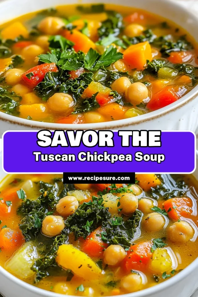 Warm up with this delicious Tuscan chickpea kale soup, a perfect cozy winter soup recipe! Packed with nutrients, this healthy kale soup recipe is not just comforting but also vegan-friendly. Enjoy a hearty bowl of Mediterranean vegetable soup that combines the goodness of chickpeas and kale. Perfect for chilly days, this vegan chickpea soup is a must-try! Save this recipe for later! #TuscanChickpeaKaleSoup #VeganRecipes #HealthyEating #WinterSoups