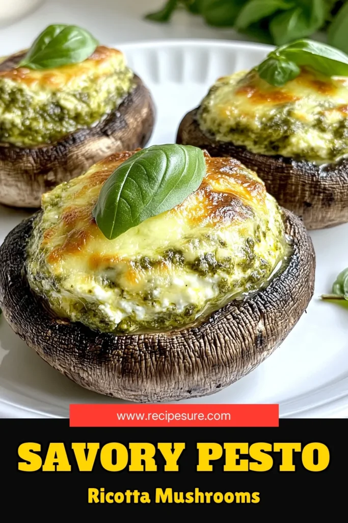 Discover the deliciousness of Pesto Ricotta Stuffed Mushrooms! This easy vegetarian appetizer is perfect for your next gathering. Try our stuffed portobello mushrooms recipe featuring creamy ricotta cheese and zesty basil pesto. In just 40 minutes, you can whip up these baked mushroom recipes that are sure to impress. Get the full recipe now and elevate your snack game. Save and share! #PestoRicottaStuffedMushrooms #VegetarianAppetizer #StuffedMushrooms #BakedMushroomRecipes